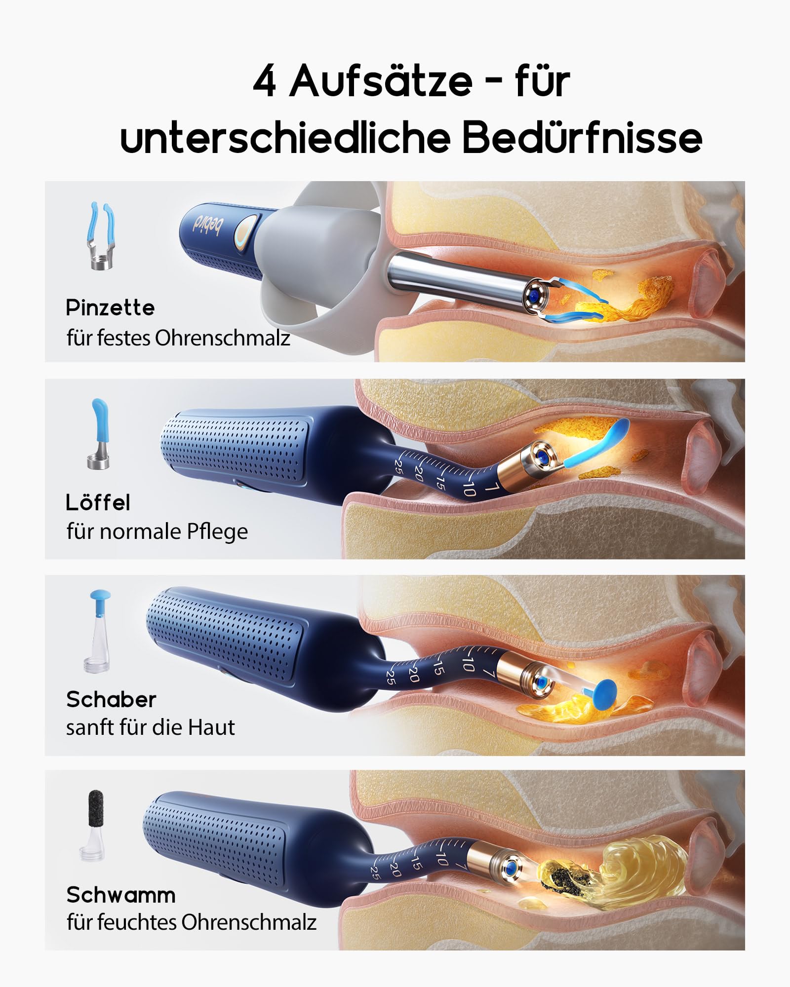 Bebird Ohrenschmalz Entferner Otoskop, 1920P HD Flexibler Ohrreiniger kamera mit Pinzette, Ohrenreiniger Kamera mit Ersatzspitzen für Ohren/Nasen/Hals-Untersuchungen für Erwachsene,Kinder-Blau
