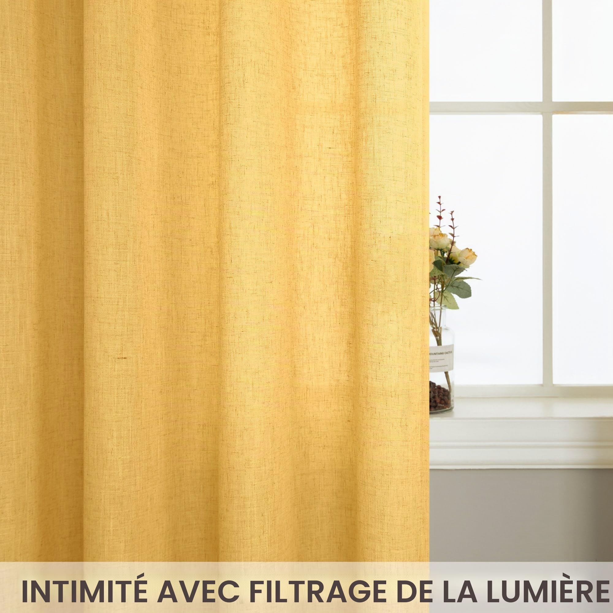 Lot de 2 rideaux en lin jaune doré pour salon, passe-tringle, filtrant la lumière, semi-transparents, jaune doré moutarde, pour chambre, décoration d'automne, 132 x 213 cm, tournesol