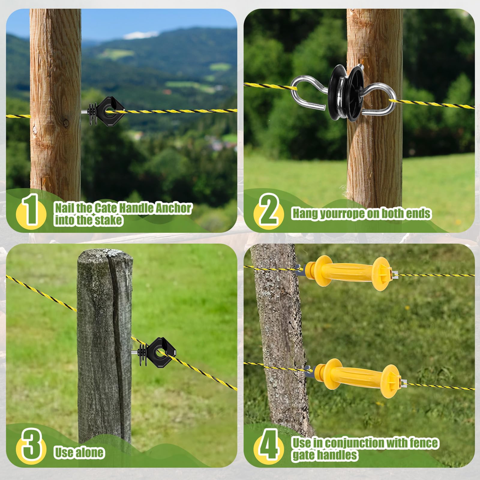 SATINIOR Kit de valla eléctrica de 40 piezas, 200 m, valla eléctrica de alambre de polialambre, 10 aisladores de postes en T, 2 aisladores de mango de puerta de goma, 6 tornillos aislantes, 20