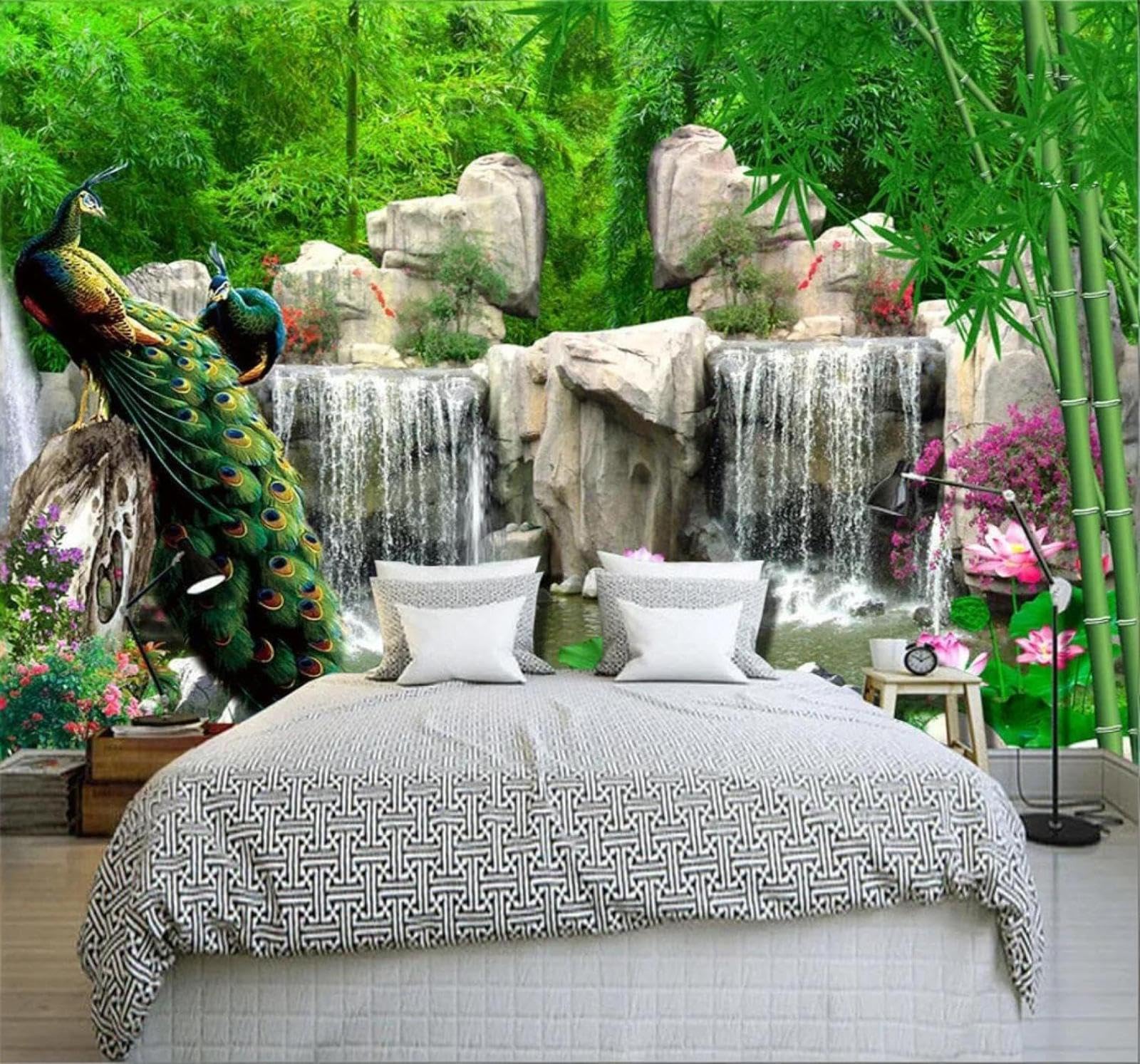 XLMING Fresh Bamboo Grove Garden Peacock Landscape 3D Wallpaper Luxury Home Dining Decor Paste Sofa Living Room The Wall for Bedroom Mural-400cm×280cm