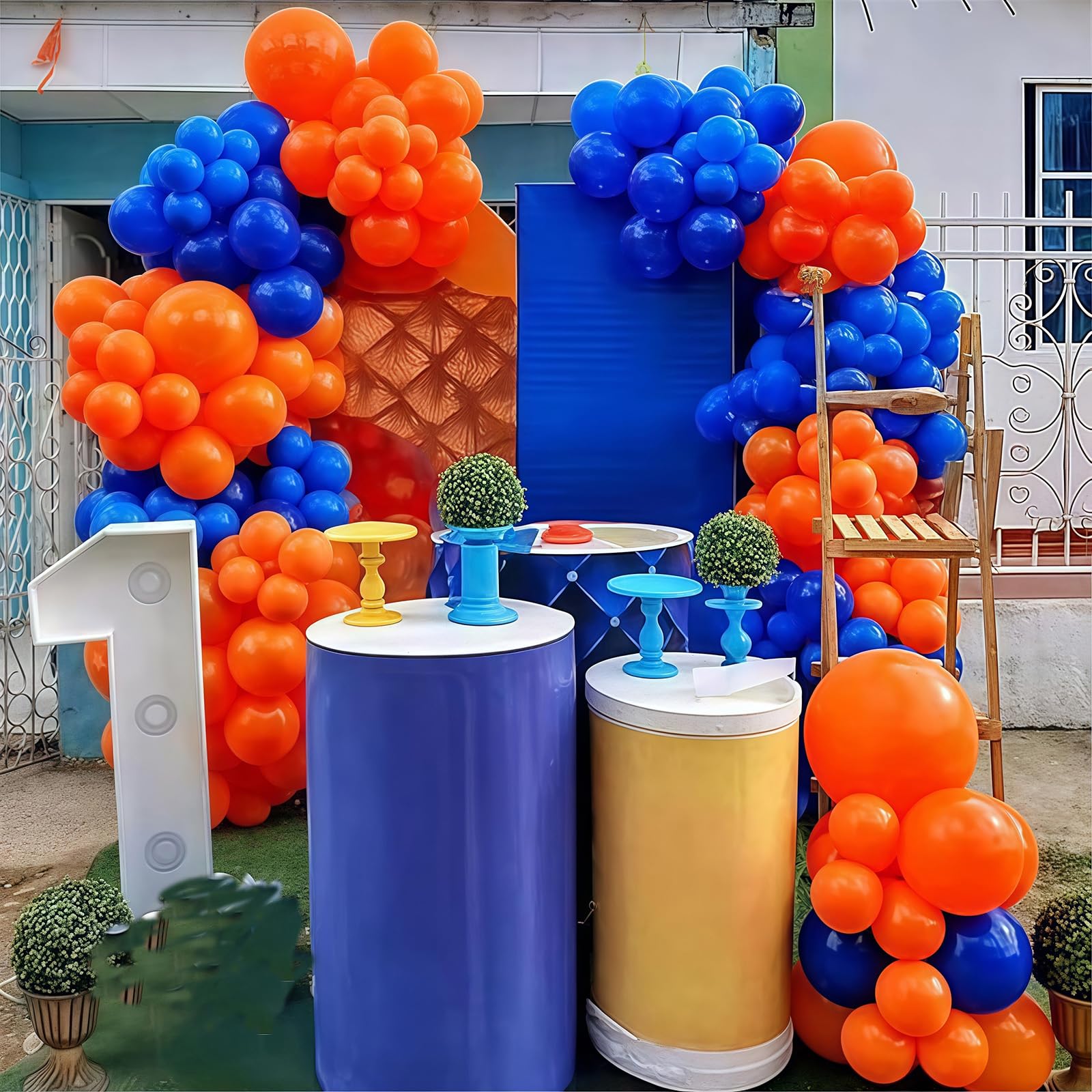 HILAVO Luftballon Girlande Blau Orange Schwarz 112 Stück Metallic Dunkel Blaue Orange Latex Helium Ballons Girlande für Jungen Geburtstag Babyparty Engagement Abschlussfeier Basketball Party Deko