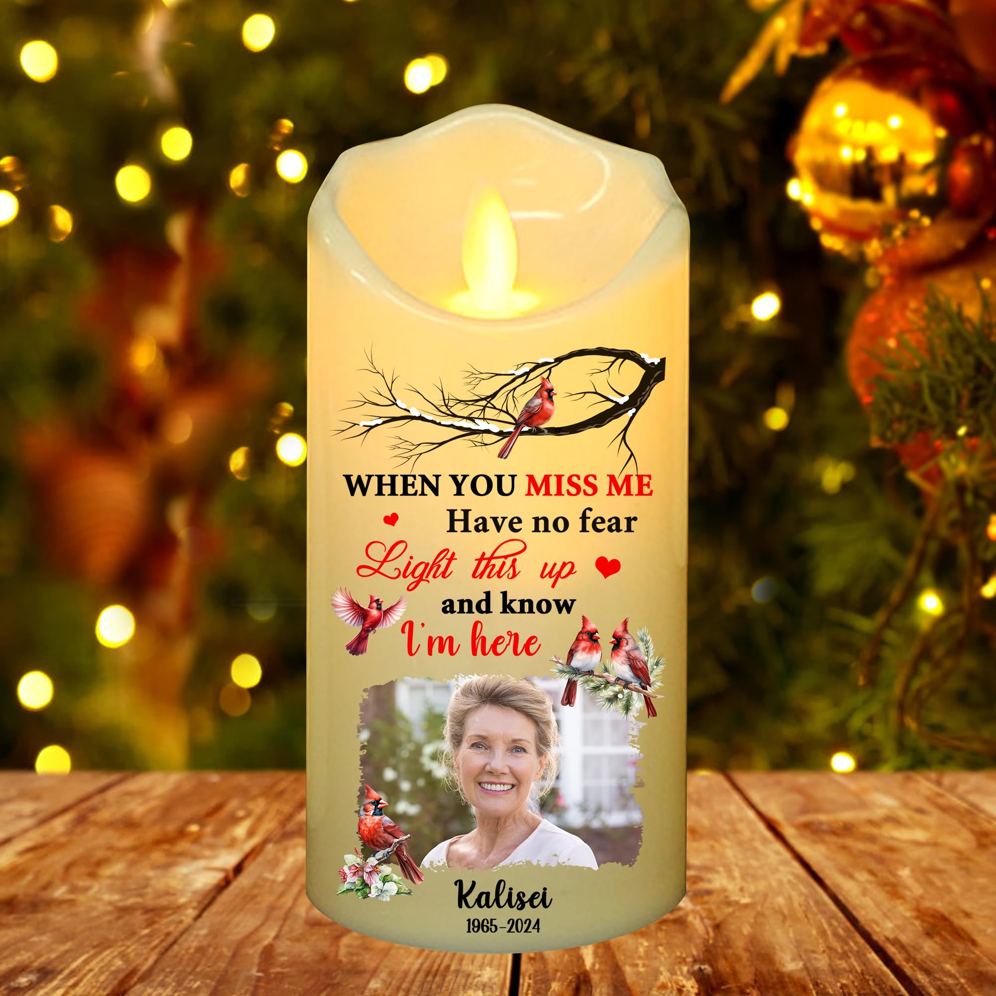 This Candle Burns in Loving Memory, Personalized Photo Christmas Memorial Candles Light Memorial Gifts LED Candles Lamp for Loss of Mom,Father Loved One Sympathy Gifts Bereavement Gift (style16)