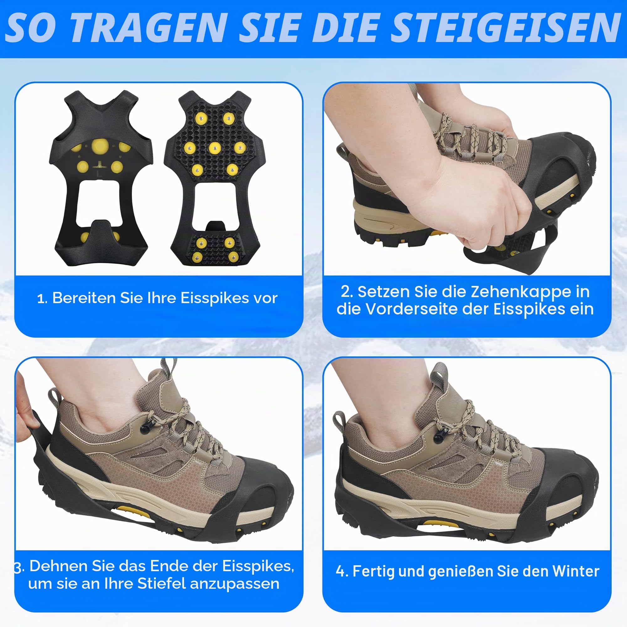 SHADDOCK Ice Snow Grips Traction Cleats 11 Studs Ice Snow Crampons for Shoes and Boots Anti Slip Overshoe Winter Outdoor ​Ski Hiking Climbing Fishing Walking