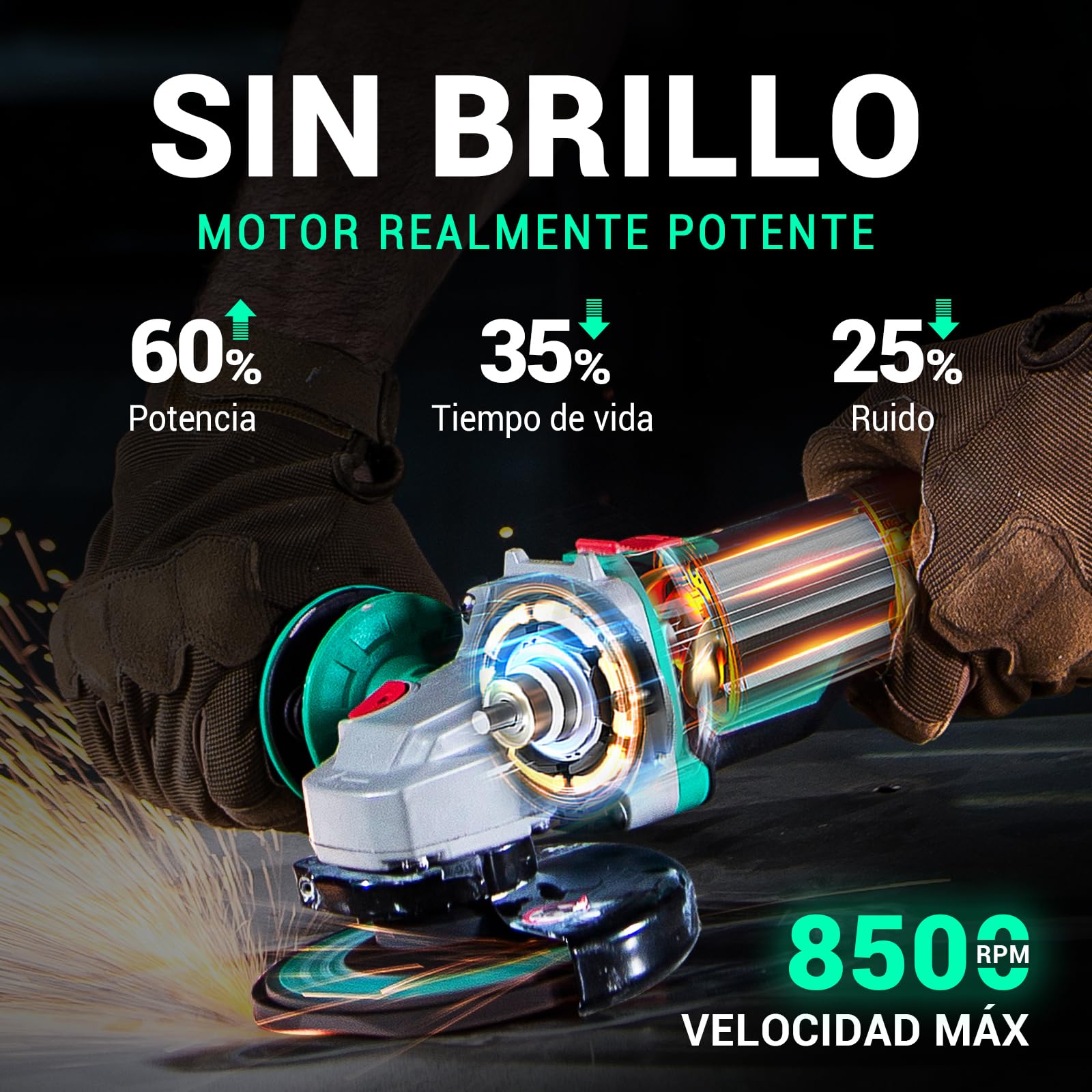 DCA Amoladora Angular sin Cable 20V sin Escobillas, Ø125mm, incl. Batería 4.0Ah & Cargador Rápido, 8500RPM Amoladora Angular Profesional con Tapa de Cierre Rápido, 6 Discos para Cortar, Desbastar