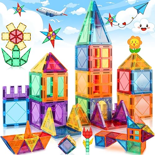 SYSKENI Juego de azulejos magnéticos para niños de 3, 4, 5, 6, 7, 8 años, para principiantes, bloques de construcción magnéticos, juguetes de
