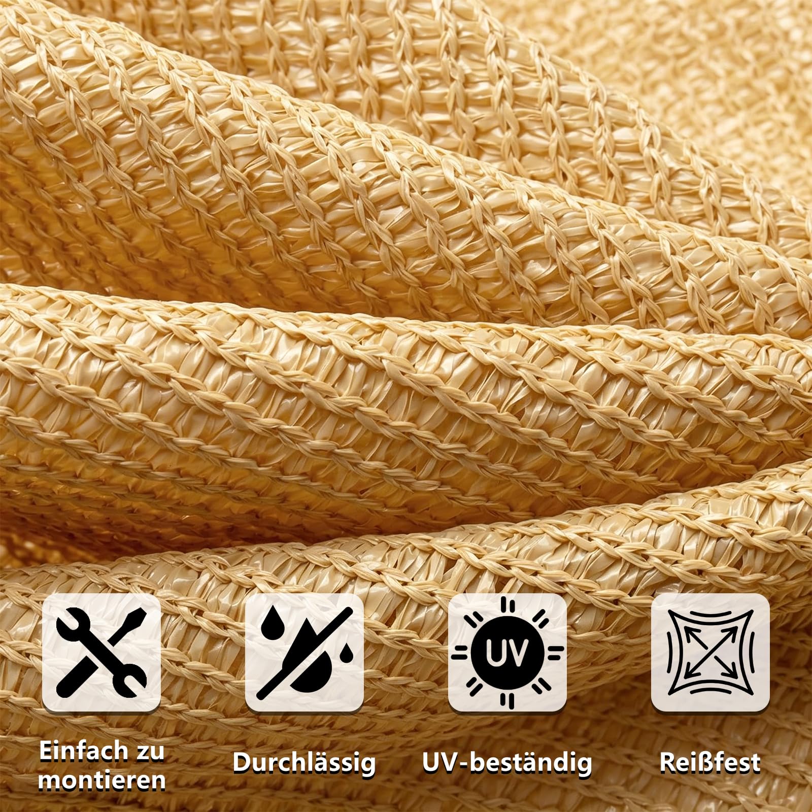 Sonnensegel Terrasse 3x6M Premium HDPE Gewebe, Windschutznetz inkl Seil, 95% UV-Schutz Reißfest, für Außenbereich,Garten, Beige