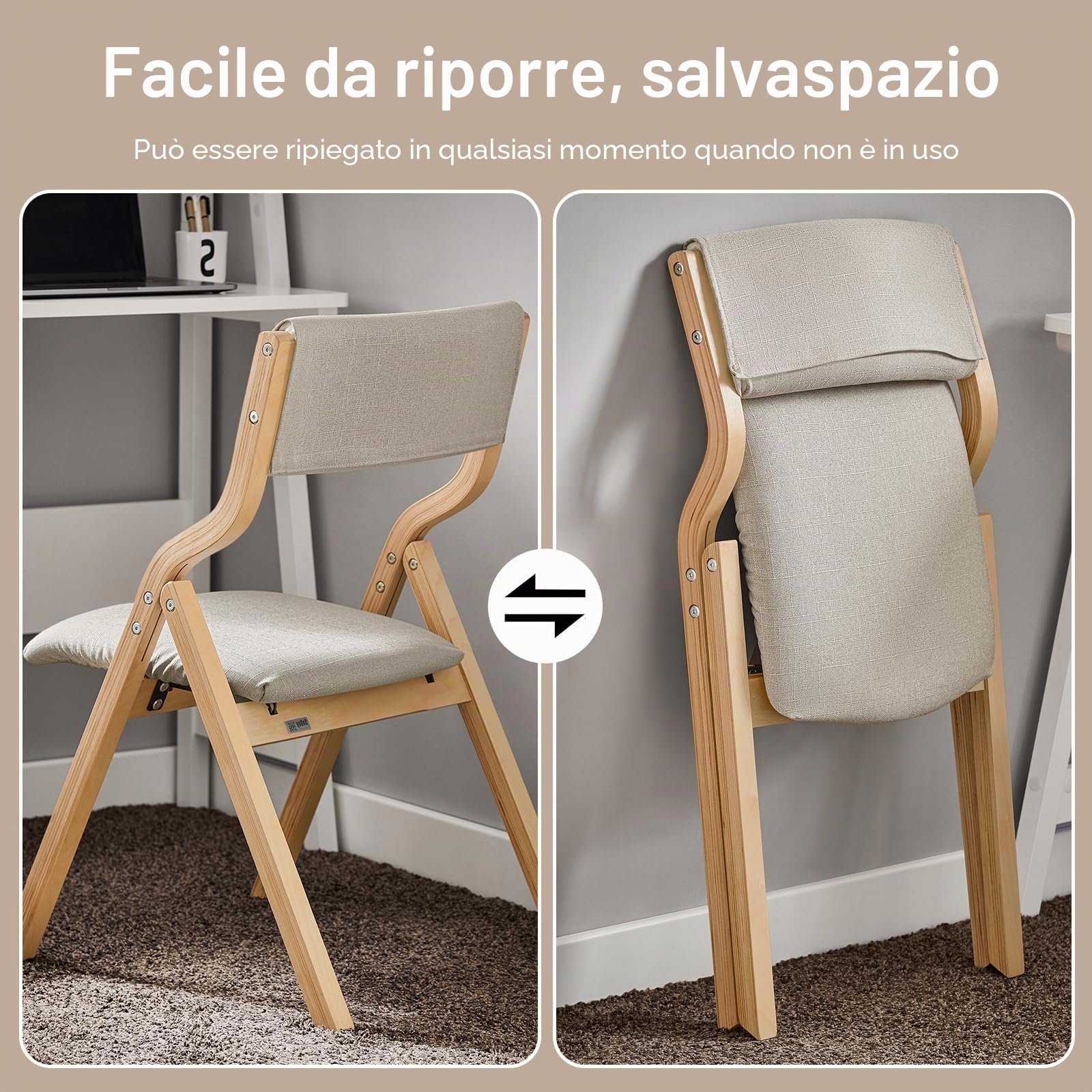 SoBuy Sedia Pieghevole da Pranzo con Seduta e Schienale Imbottiti, Design Elegante e Salvaspazio, Comoda e Resistente, Facile da Riporre, Perfetta per Cucina, Ufficio e Esterno, Grigio FST40-HG
