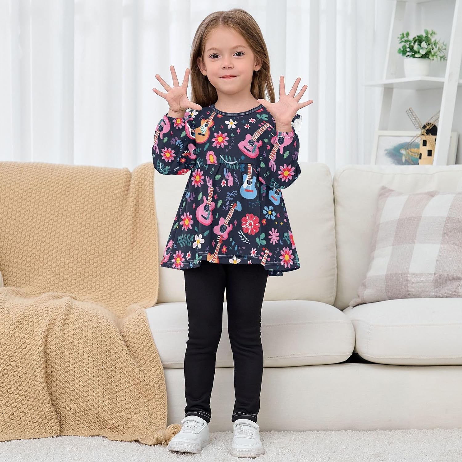 visesunny Clothes for Girls Cute Cartoon Printed Long Sleeve Fall Shirts Cotton Top with Ruffle Collar 18M-5T