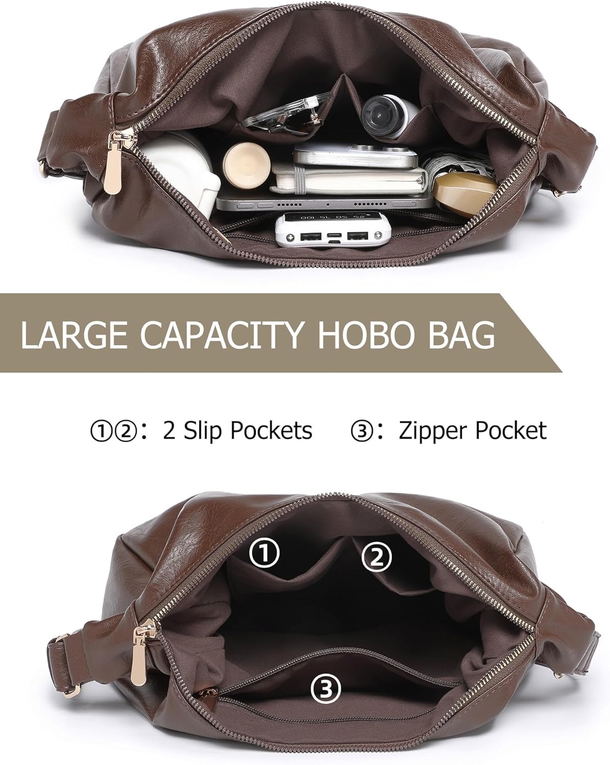 Hobo Bag for Women with Mini Purse Soft Vegan Leather Slouchy Shoulder Crossbody Handbag 2025 Fall Tote - Image 5