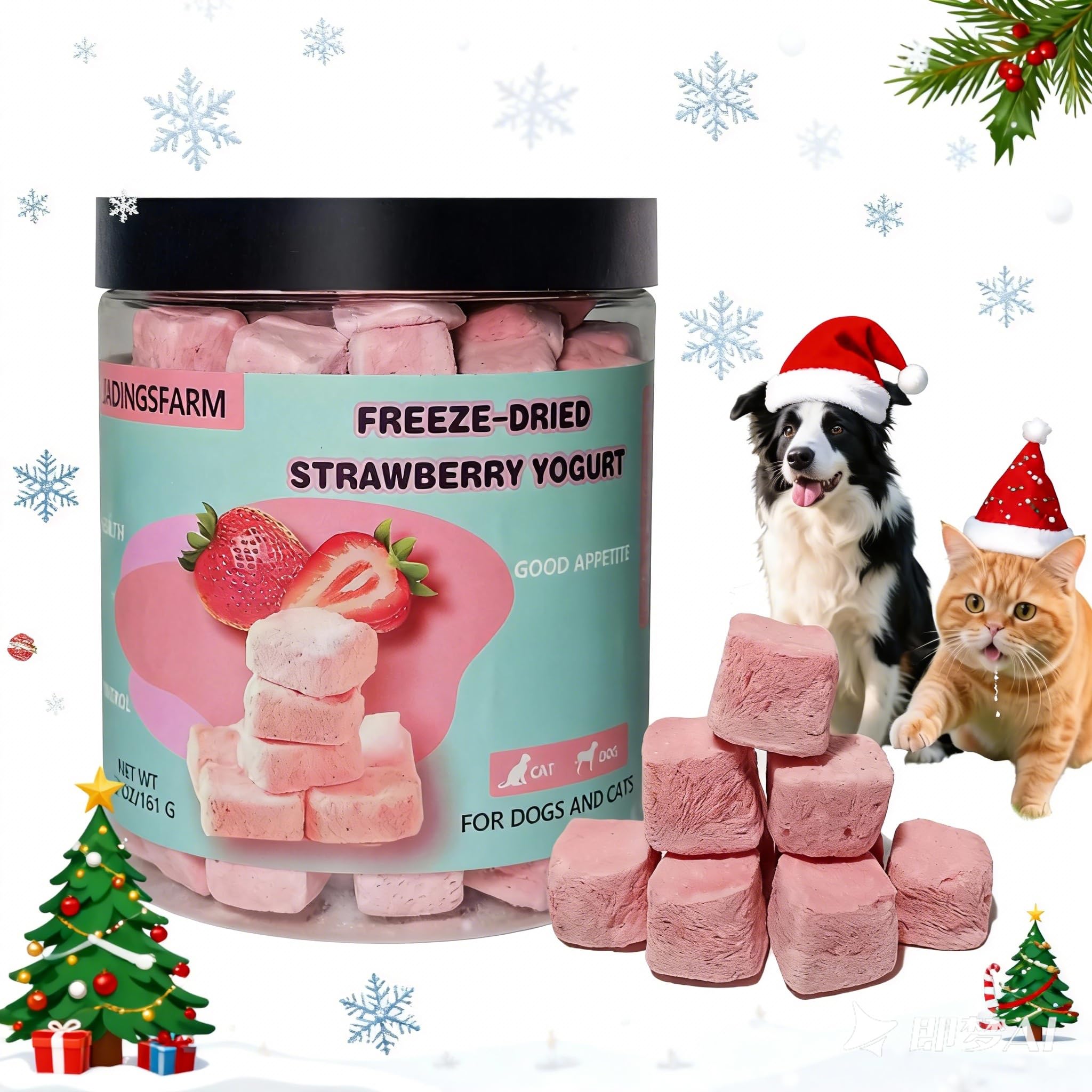JADINGSFARM Freeze-Dried Yogurt with Strawberry Dog Treats, High Protein, Limited Ingredient, Grain & Gluten Free, Freeze Dried Training Treats for Dogs & Cats, 5.7 oz