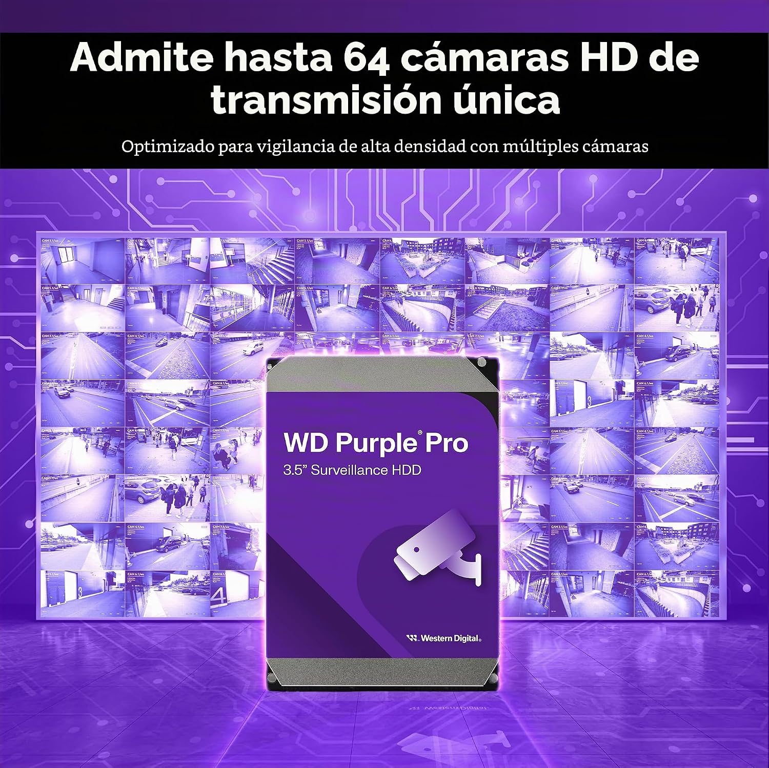 WD Purple Pro 8TB Smart Video Disco Duro Interno de 3,5″ – 7200 RPM, AllFrame Technology, 550 TB/año, 256 MB Caché 5
