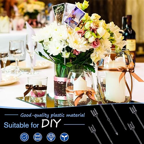 Miniatura 3 de Púas florales de plástico de 9.4 y 12.2 pulgadas, púas florales transparentes en forma de tenedor, portatarjetas para tarjetas, fotos, arreglos