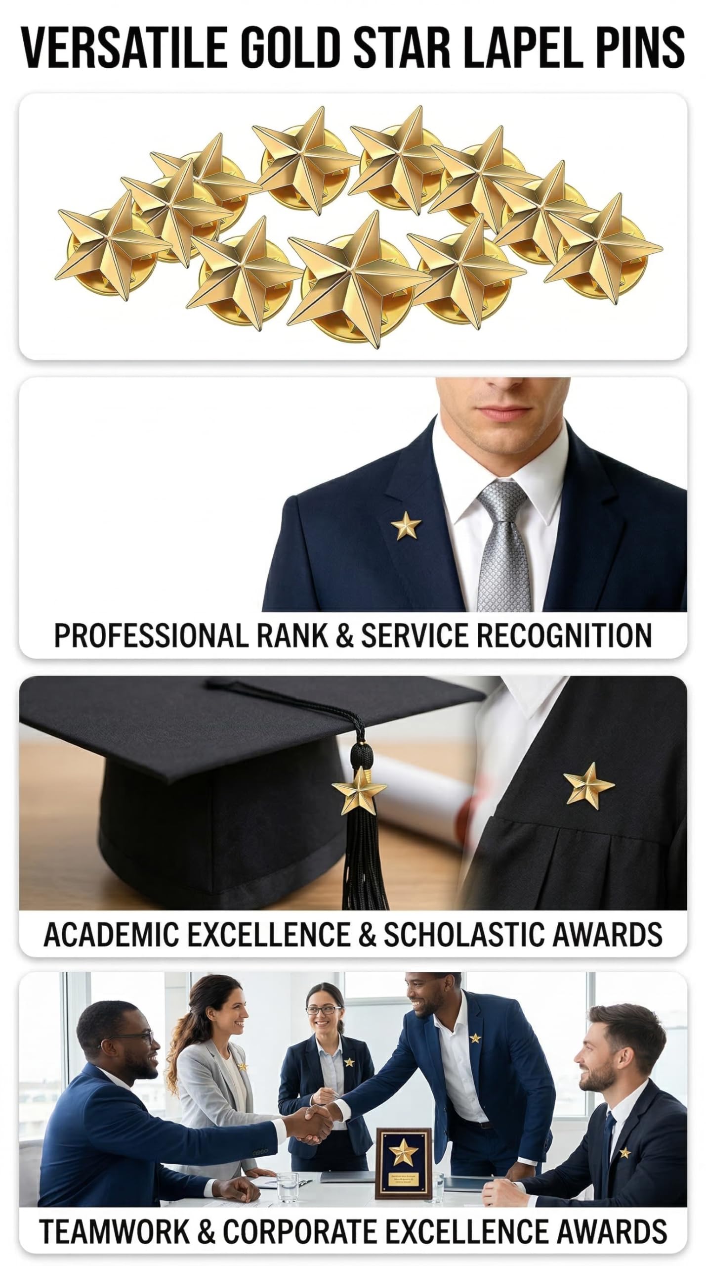 10 Piezas Pin de Solapa Estrella Dorada de Aleación de Zinc, Insignia de Estrella, Broche Decorativo para Chaqueta Camisa Mochila, Accesorio para Celebraciones, Eventos y Regalos