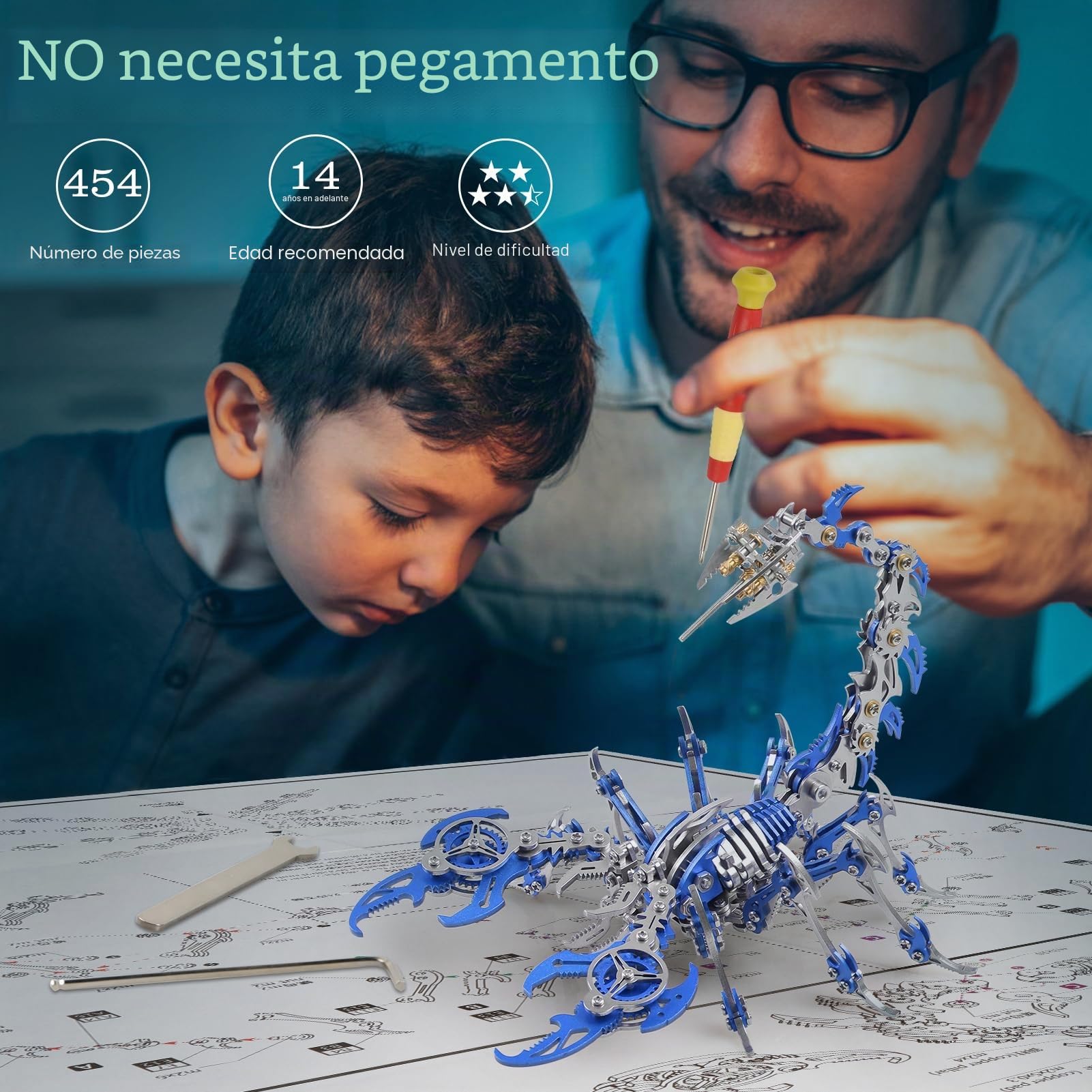 Metalkitor Scorpion - Kits de Rompecabezas de Metal 3D para Adultos y Adolescentes, 454 Piezas, Modelos de Montaje mecánico, 4 Horas para Construir, Decoraciones (Azul)