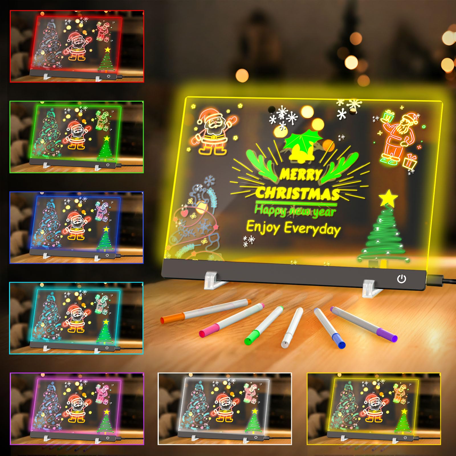 7-Color LED Drawing Board for Kids, 13.8"X9.8" Acrylic DIY Drawing Pad for Kids, Dry Erase Board with Touch Control, Doodle Glow, Night Light Message