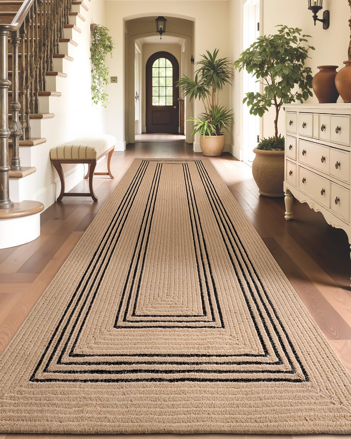 LUMI 3x8 Jute Runner Rug Non Slip for Hallway, Natural Rustic Carpet No Shedding, Farmhouse Braided Area Mat Indoor High Traffic for Living Room, Entryway, Kitchen, Laundry
