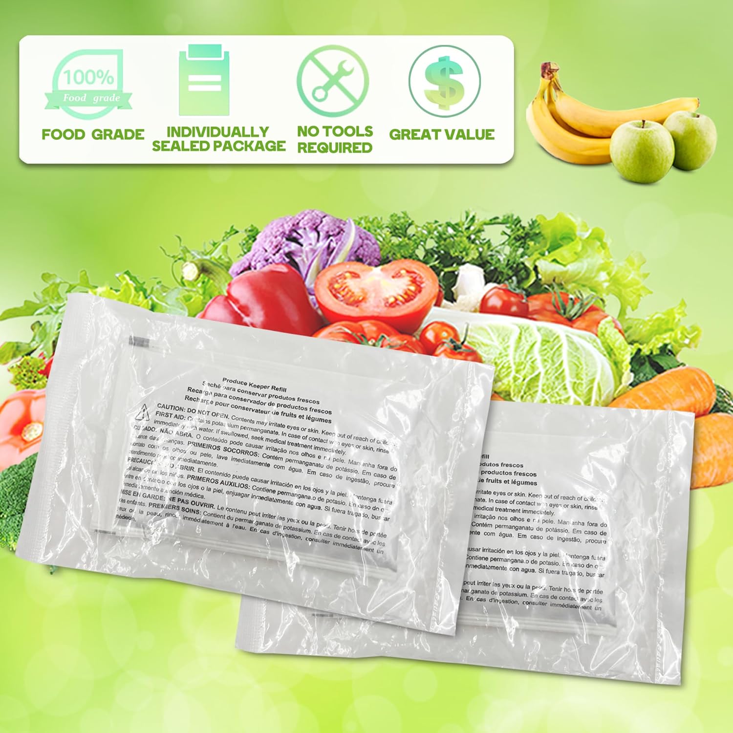 6 Pack PK-1 Produce Saver Refills for Frigidaire Pure Air Produce Keeper FRPAPKRF2PK FRPAPKRF, Compatible with Frigidaire Crisp Seal Fresh System Crisper Drawers