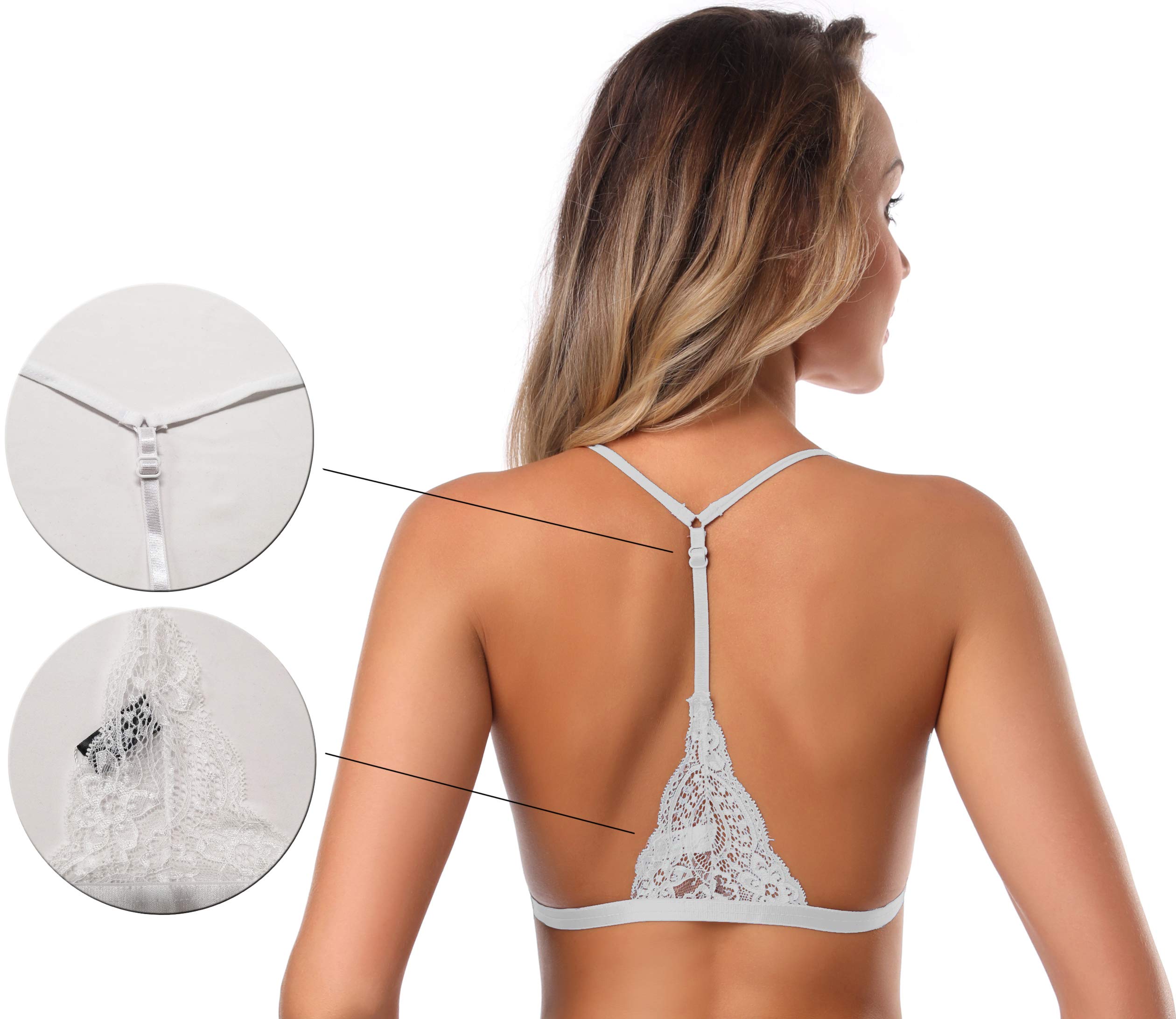SHEKINI Reggiseno a triangolo ricamato con chiusura frontale a tuffo senza fili leggermente foderato in pizzo Bralette Top