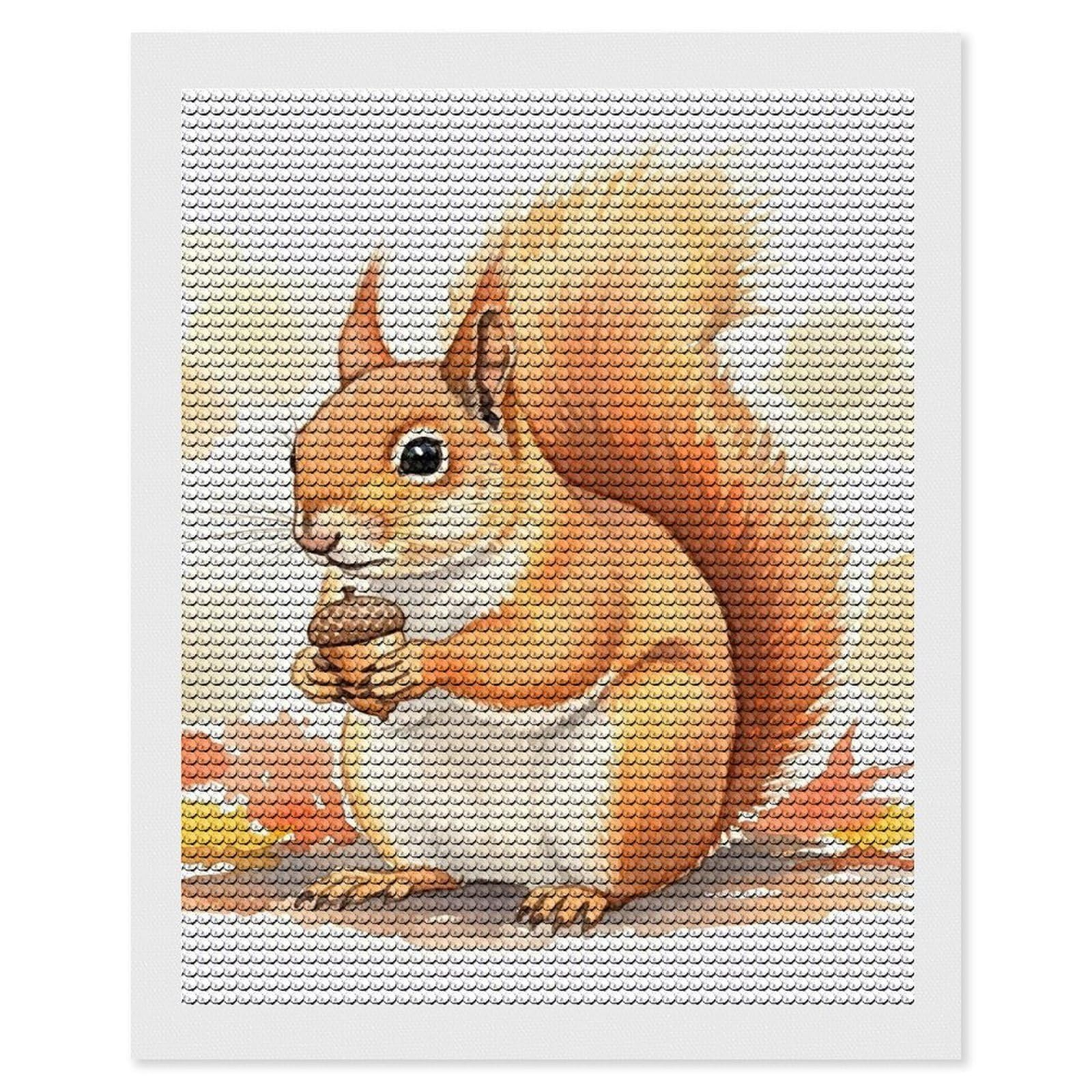 Junmoney Watercolor Squirrel Holding an Acorn Full Drill Diamond Painting Kit 16"x20", Adhesive Canvas, Aesthetic Room Decor, for Family Craft Time, Birthday Gift
