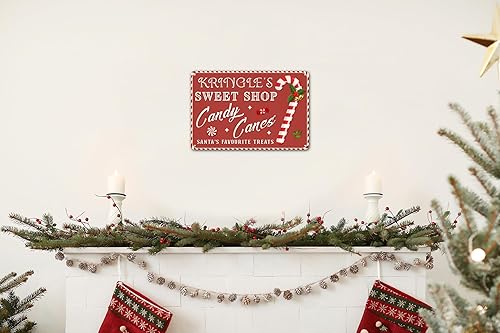 Miniatura 6 de Kringle's Sweet Shop - Letrero de lata de bastones de caramelo, divertido letrero de metal de Navidad, letrero retro de Papá Noel, decoración de