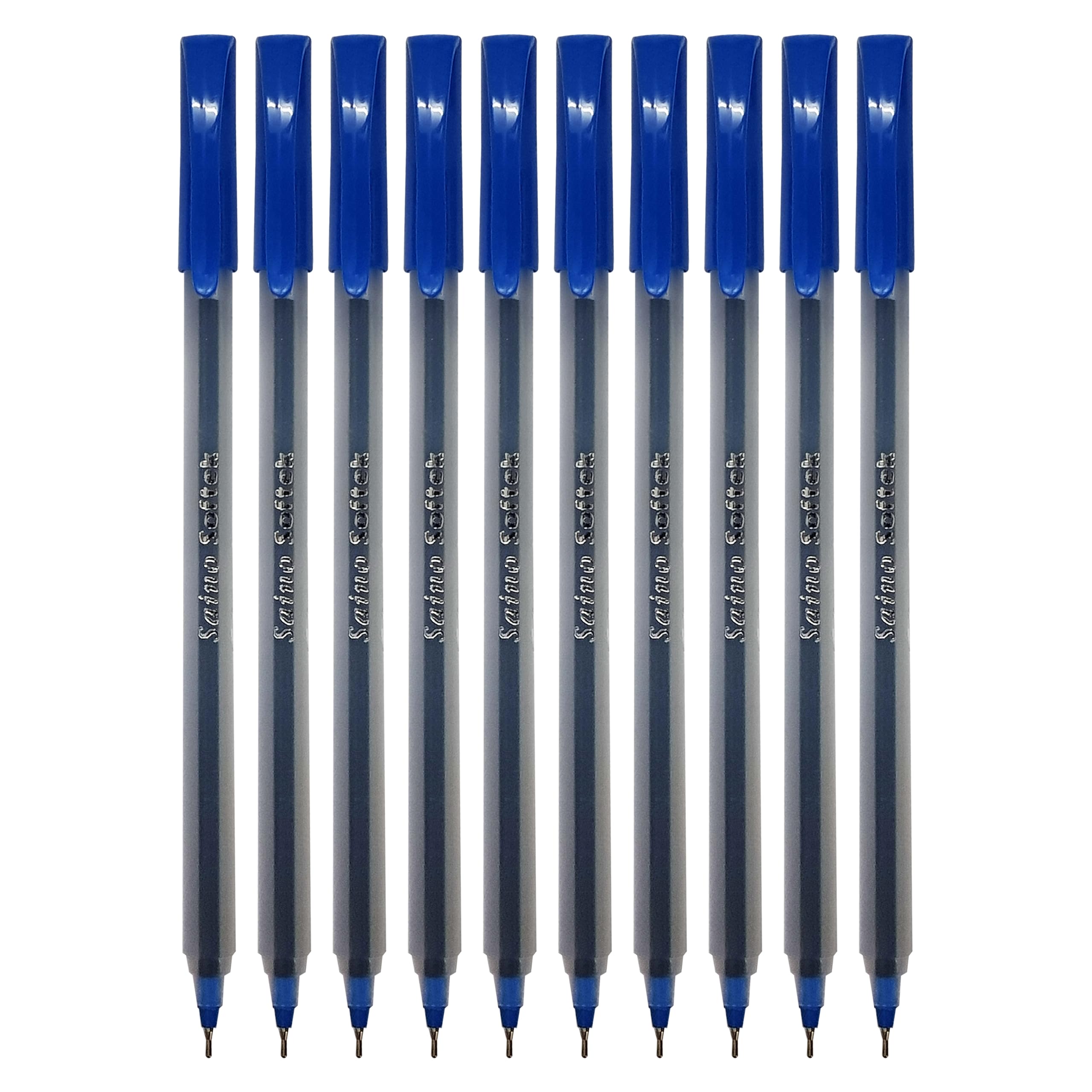 SAINO Softy Ballpoint Pens, BLUE, Fine Point (0.7mm), Pack of 10, Fine Writing Smooth Ball Pens, Perfect for School Office Home Business Shop Everyday Use
