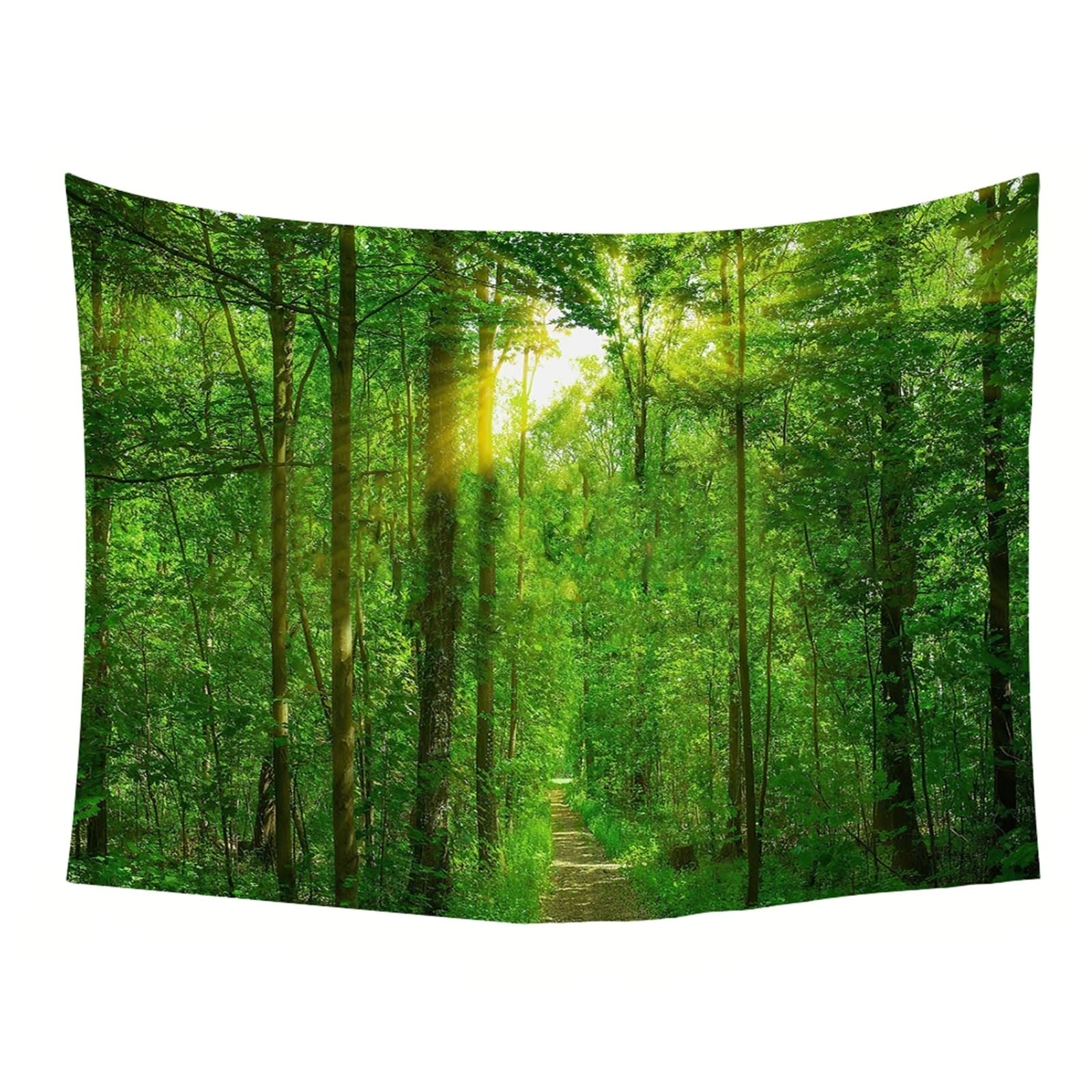 Skcess Wandbehang Natur 260x240cm, Polyester Tapisserie Grün Braun Sonnenschein, Wald und Pfad Wandteppich