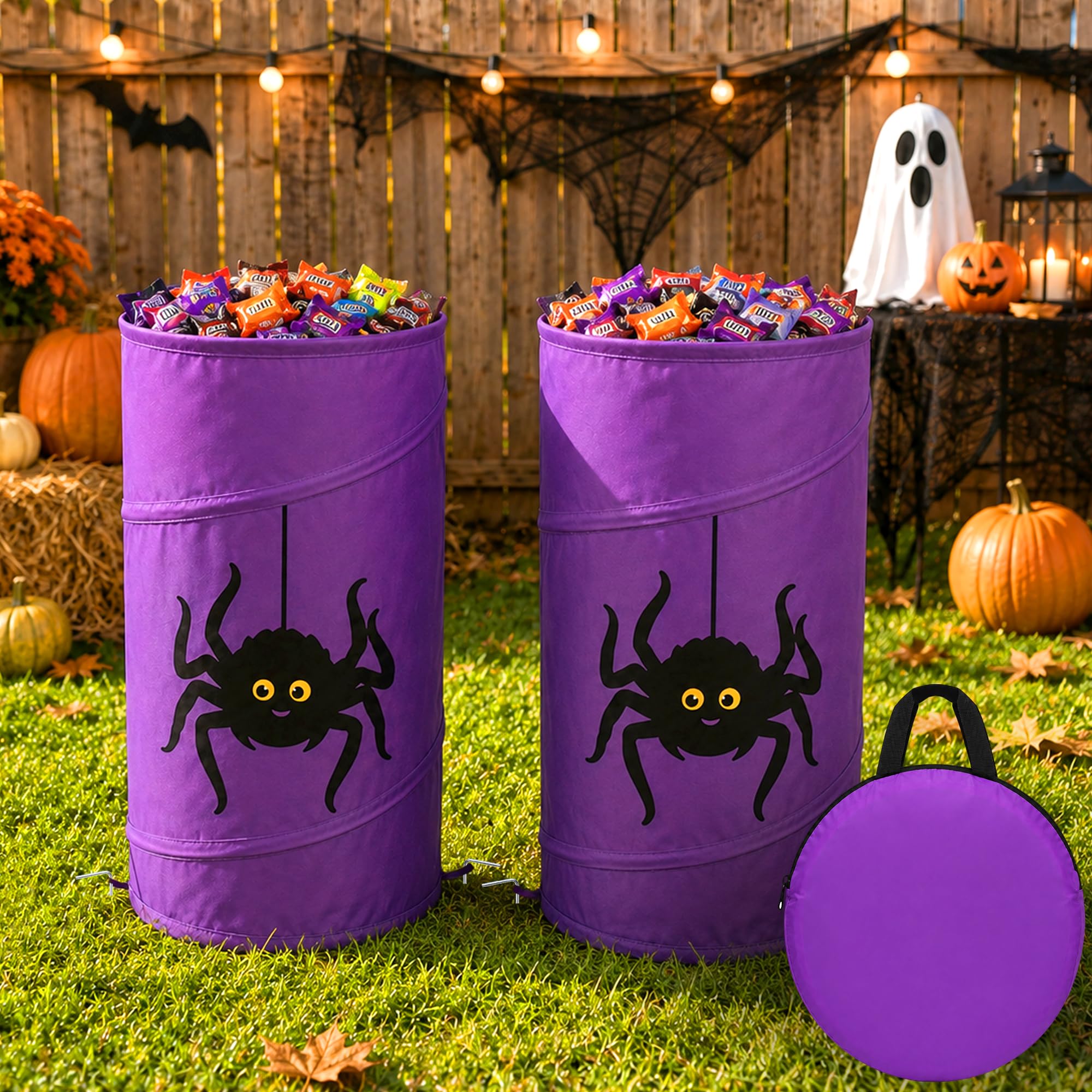 2 Pcs Halloween Pop Up Spider Candy Buckets, Trick or Treat Candy Barrel