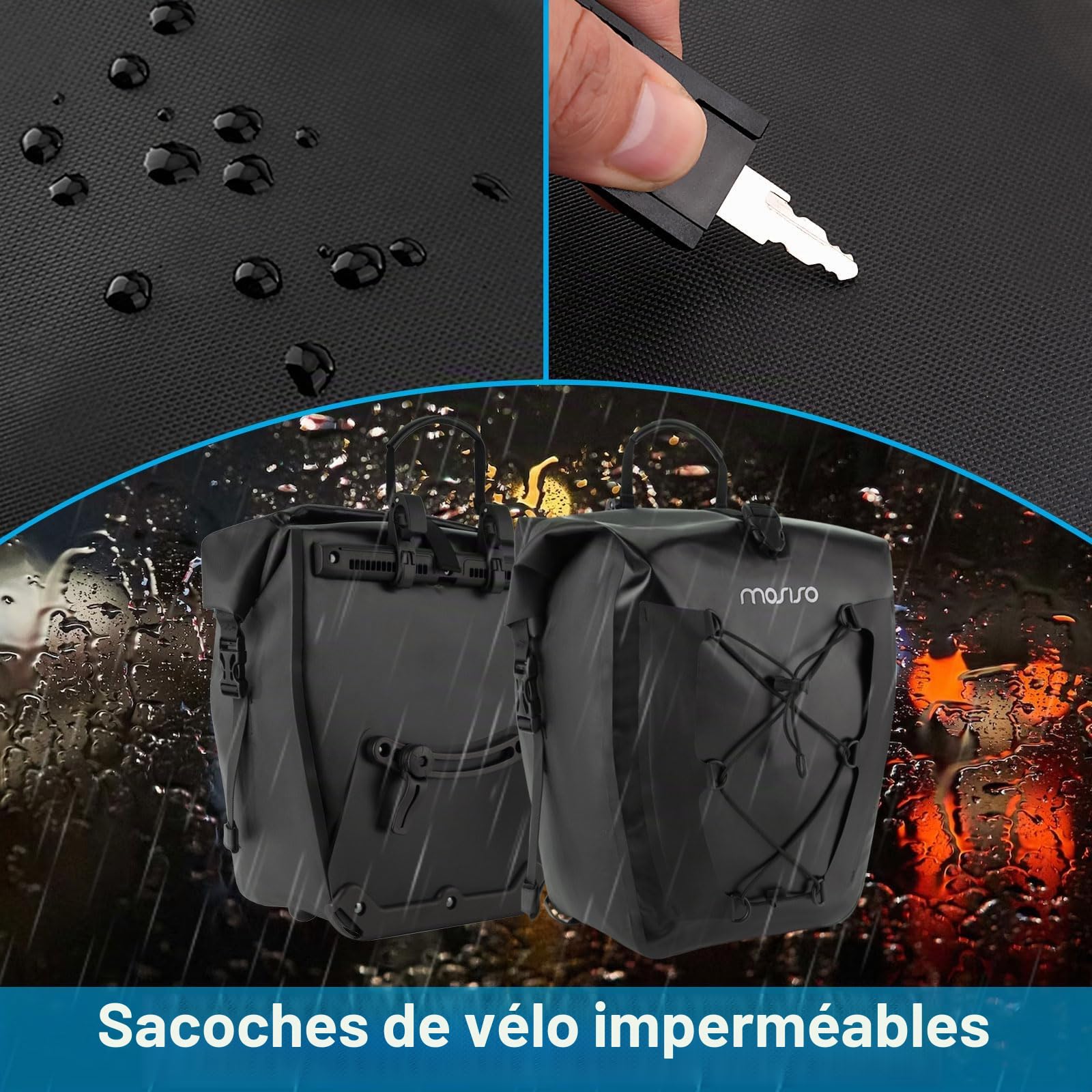 MOSISO Sacoches de Vélo 25 L, 2 Pièces Étanche pour Rack Arrière avec Corde Élastique, Pochette de Rangement pour Bagages de Vélo, Stockage Voyage Randonnée Route Commute, Noir