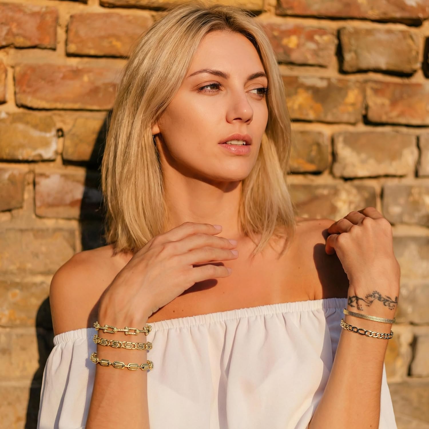 LETFLY 18K Gold Plated Bracelets Set for Women, Adjustable Stackable Paperclip Snake Link Chain Jewelry, Dainty Bracelet Gifts for Women - Image 3