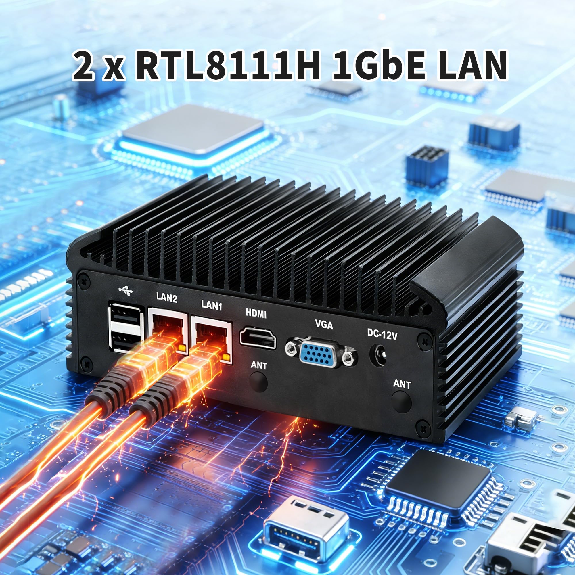 CWWK Mini PC Fanless Industrial i5-8250U 4C/8T, 2X RS232/RS485 COM, 2 x Gigabit LAN, Micro Embedded Computer Box, DDR4 8GB RAM 256GB NVMe SSD, SIM, SATA, mPCIe, HD, VGA, 6USB