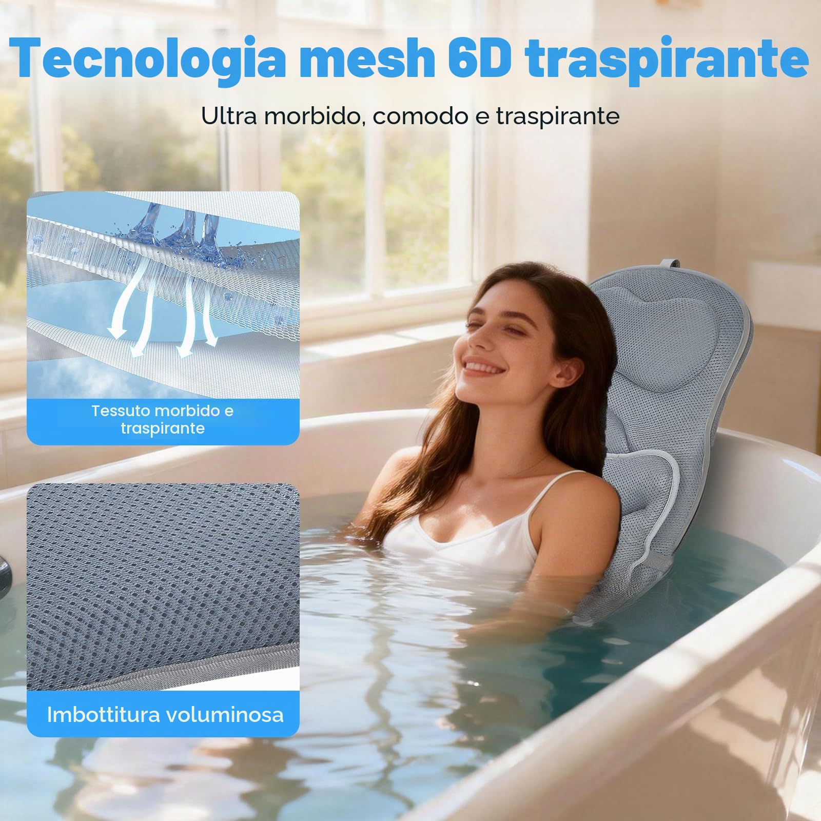 Cuscino per Vasca da Bagno a Corpo Intero, 125×40 cm per Altezza del Corpo 160–180 cm, Adatto Solo per Vasche da Bagno Lisce, Asciugatura Rapida, Amichevole per la Pelle