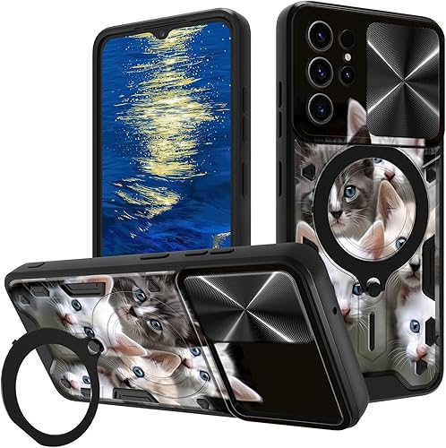 Vista 89 de Funda para Samsung Galaxy A13 5G con cubierta deslizante para lente de cámara y anillo giratorio de 360 grados, soporte híbrido de doble capa Flores