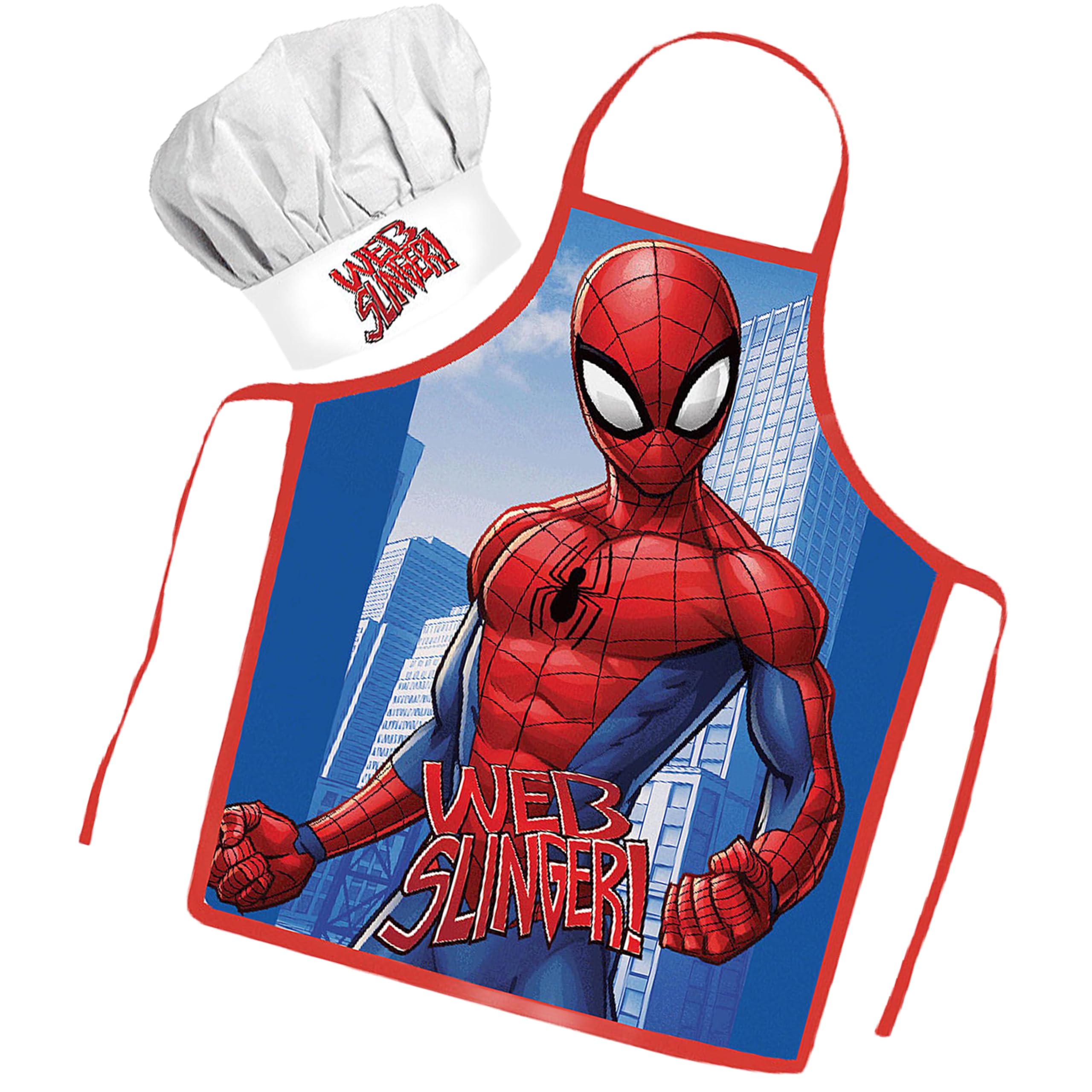 Sorrisini Delantal Infantil de Cocinero para Niños Spider-Hero, Sombrero Chef Niño, Vestido Cocinero Niño, Delantal Cocina Niños y Sombrero Ajustable para Pintar, 3-8 Años, Spider-Hero Action