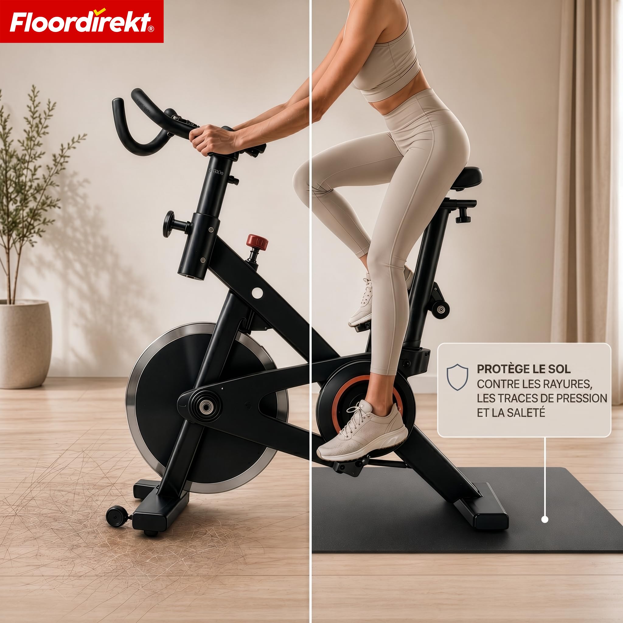 Floordirekt Sparta Tapis de protection de sol antidérapant pour tapis de course, vélo elliptique et équipement de fitness, absorbant les chocs