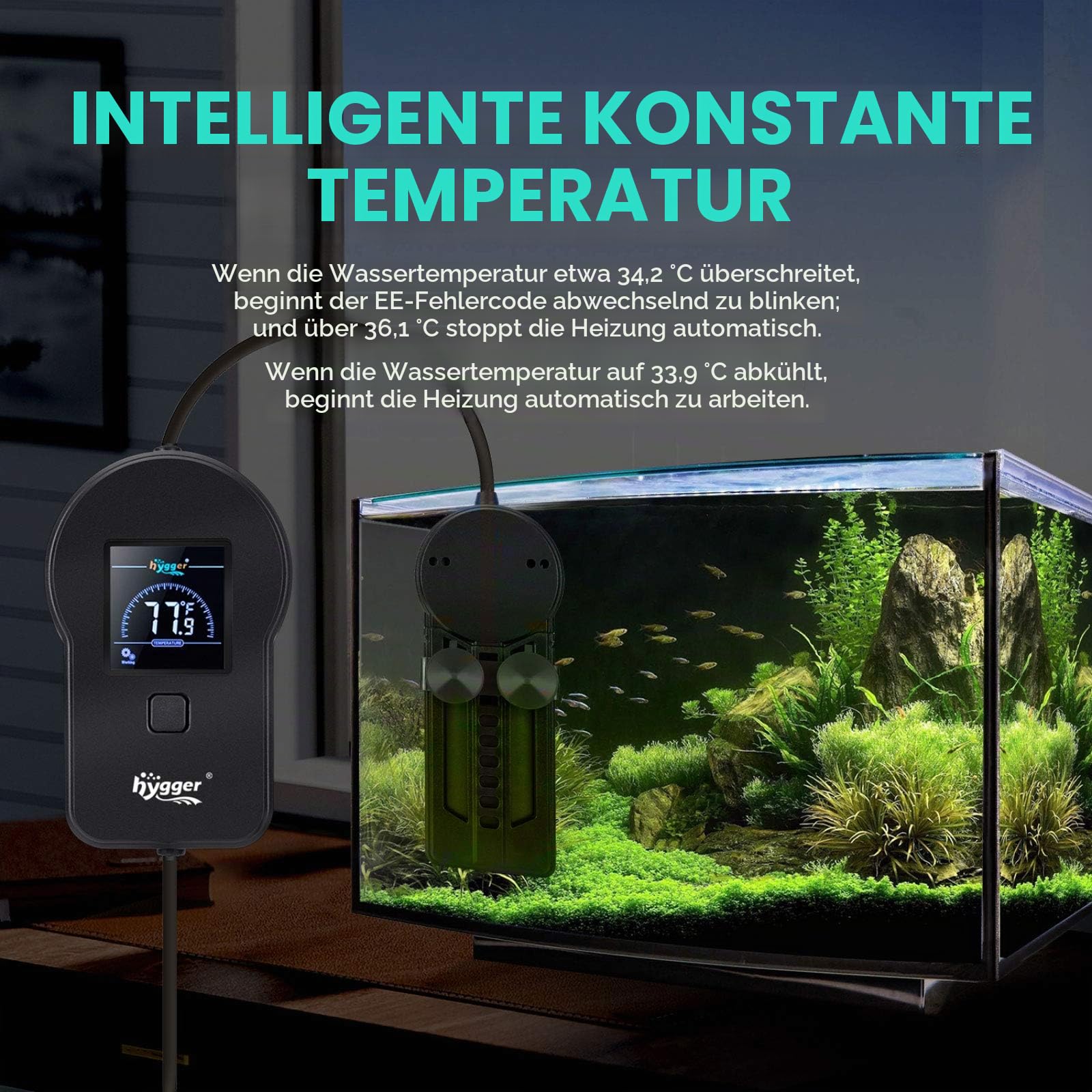 hygger 500W 800W Aquarium-Heizung, Unterwasser-Aquarium-Wasser-Heizung mit externem Farb-LED-Digital-Temperaturregler, schnelles Aufheizen für 60~180 Gallonen für Salz- und Süßwasser