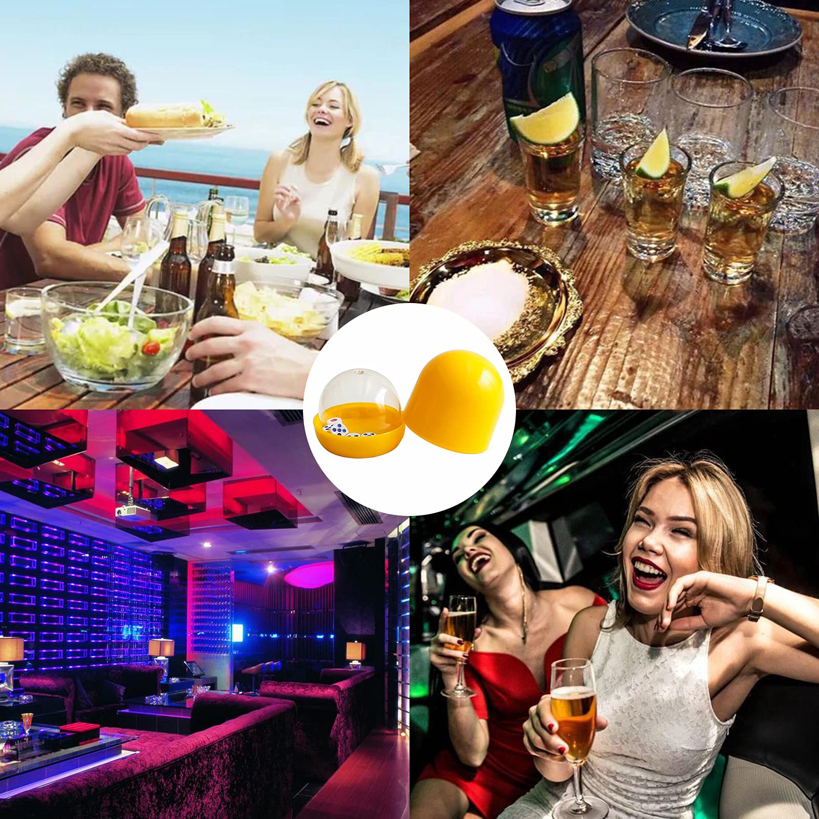 Würfelbecher, Würfelbecher, Shaker, Pub, mit Bodenstütze, gelb, Kunststoff, 10 Becher mit 50 Würfeln