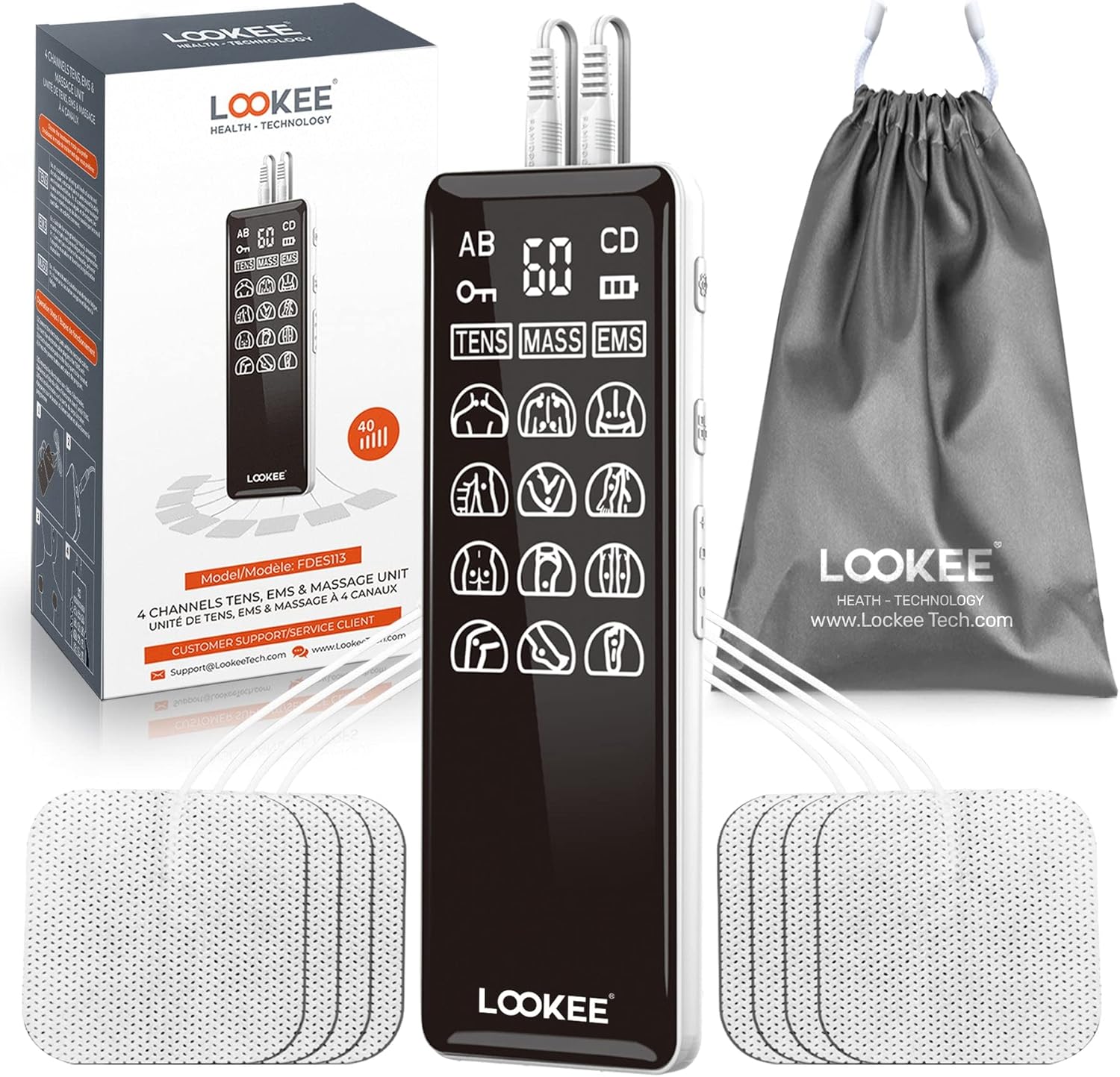 LOOKEE 4-Channel TENS Unit & EMS Muscle Stimulator – Drug-Free Pain Relief, Rechargeable TENS Machine with 36 Modes & 40 Intensity Levels for Back, Shoulder, Knee, and Nerve Pain Therapy LOOKEE 4-Channel TENS Unit & EMS Muscle Stimulator – Drug-Free Pain Relief, Rechargeable TENS Machine with 36 Modes & 40 Intensity Levels for Back, Shoulder, Knee, and Nerve Pain Therapy