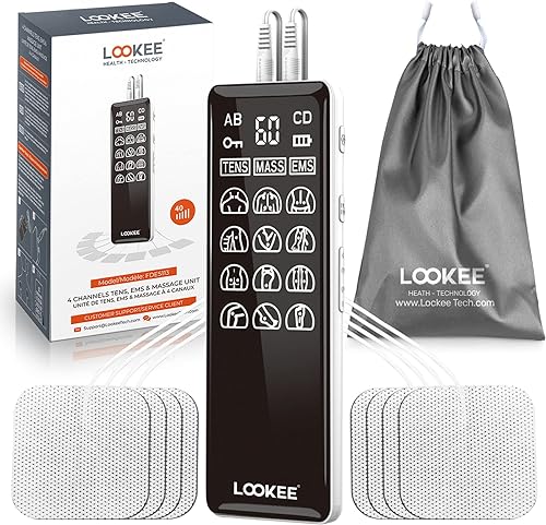 LOOKEE Unidad TENS de 4 canales y estimulador muscular EMS - Alivio del dolor sin medicamentos, máquina TENS recargable con 36 modos y 40 niveles de