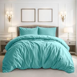 Pure Bedding Duvet Cover Twin/Twin XL Size - 2 Pieces Extra Soft Bedding Set, Includes 1 Twin Duvet Cover 68x90 Inches with Zipper Closure & 1 Pillow Sham, Comforter Not Included, Aqua