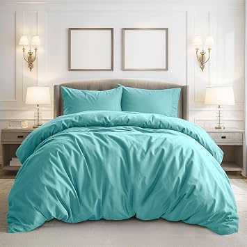 Pure Bedding Duvet Cover King Size - 3 Pieces Extra Soft Bedding Set, Includes 1 Duvet Cover 104x90 Inches with Zipper Closure & 2 Pillow Shams, Comforter Not Included, Aqua