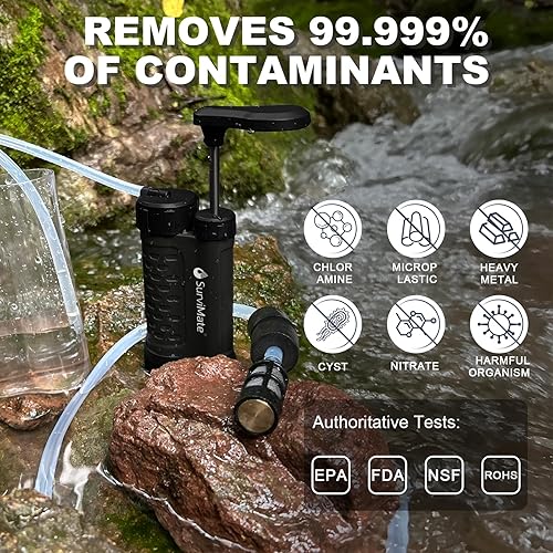 Miniatura 5 de SurviMate Bomba de supervivencia del purificador de agua,Sistema purificador de agua de 5 etapas de 0.01 micrones,Bomba de mano Filtro de agua