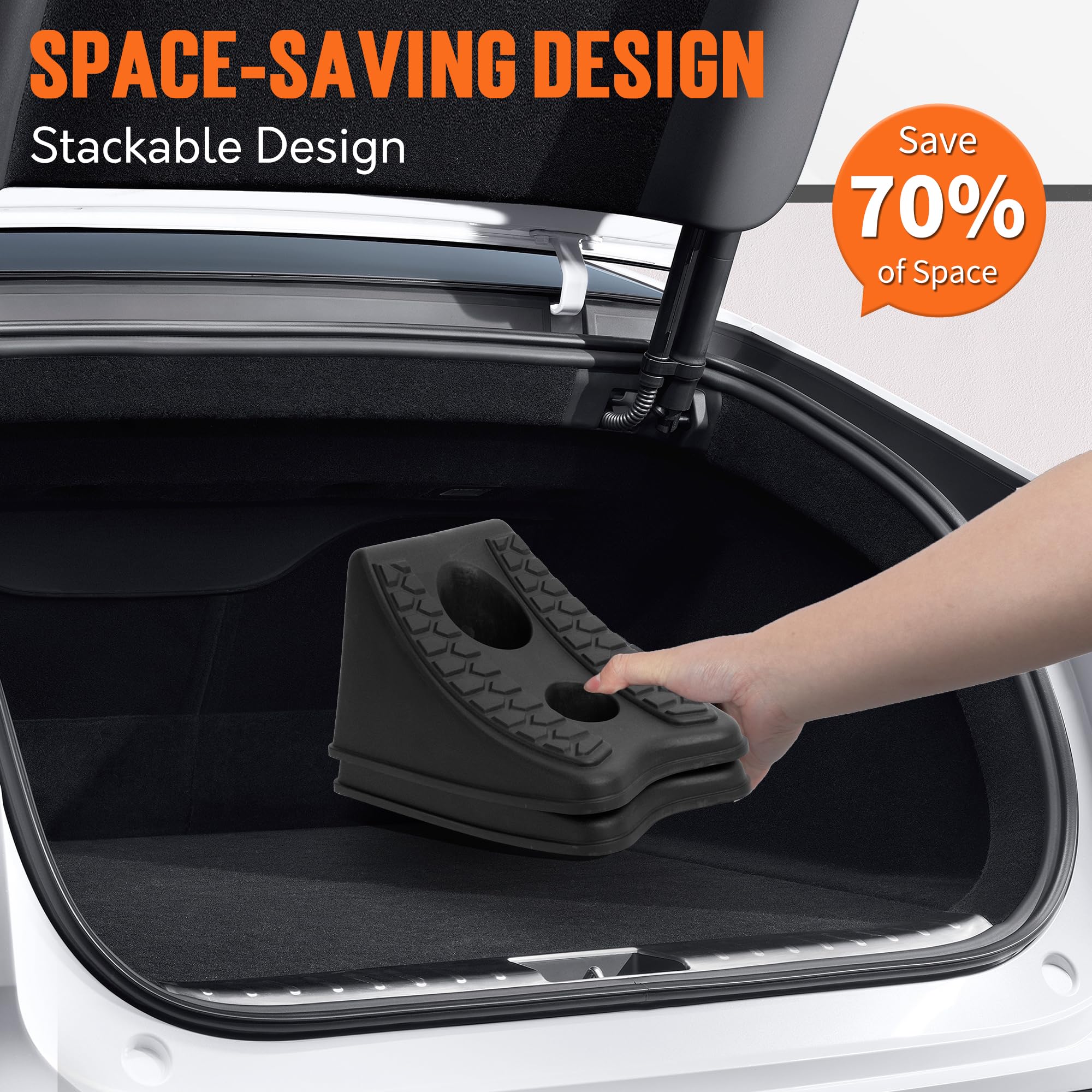 TONDA Unterlegkeile, robuster Radkeil für Auto, Reiseanhänger, Wohnmobil – 20,3 x 12,9 x 12,9 cm – 2 Stück, Schwarz
