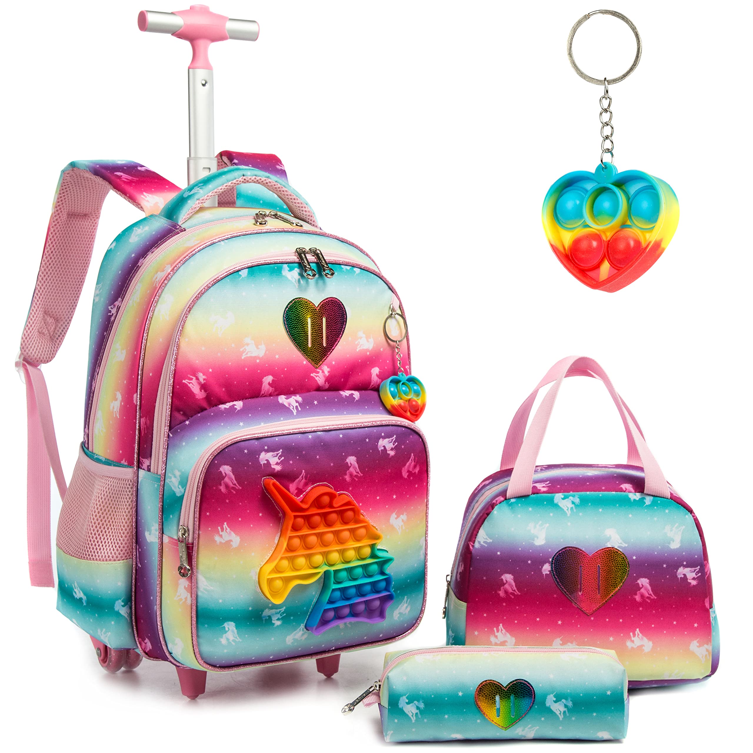 MeetbelifyRolling Backpack for Girls Boys Wheels Backpacks for Elementary Student Wheeled Trolley Trip Kids Luggage, 01 Unicorn, Medium, Backpack,travel