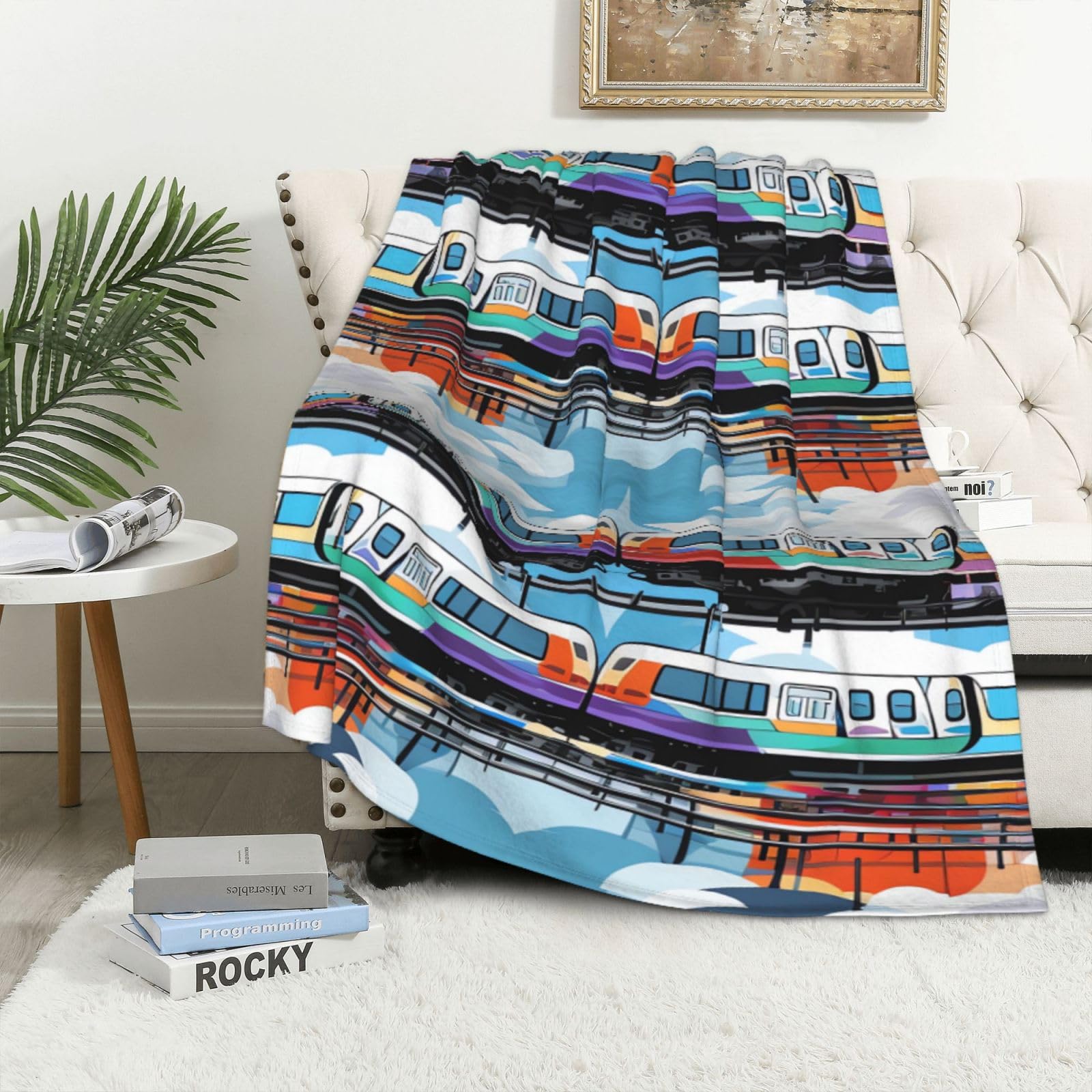 Couverture polaire train pour lit enfant et canapé réversible en flanelle douce