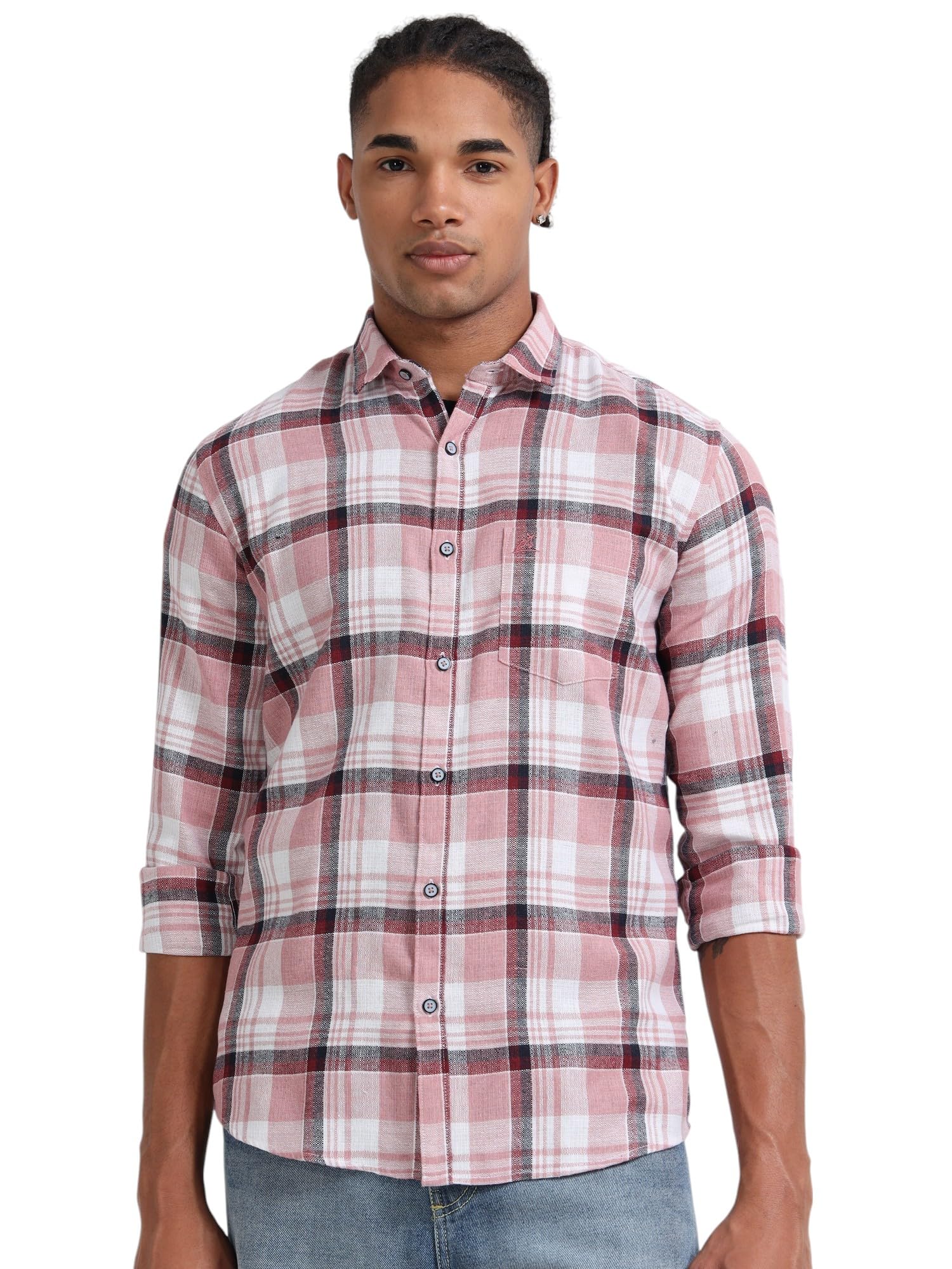 svin be the elegance SVIN Slub Check Fabric Shirt for Mens ltimate Comfort & Timeless Style | Perfect for Casual, Office, Weekend Wear | Lightweight and Stylish Design for Daily Outfits (Pink)-picture-16