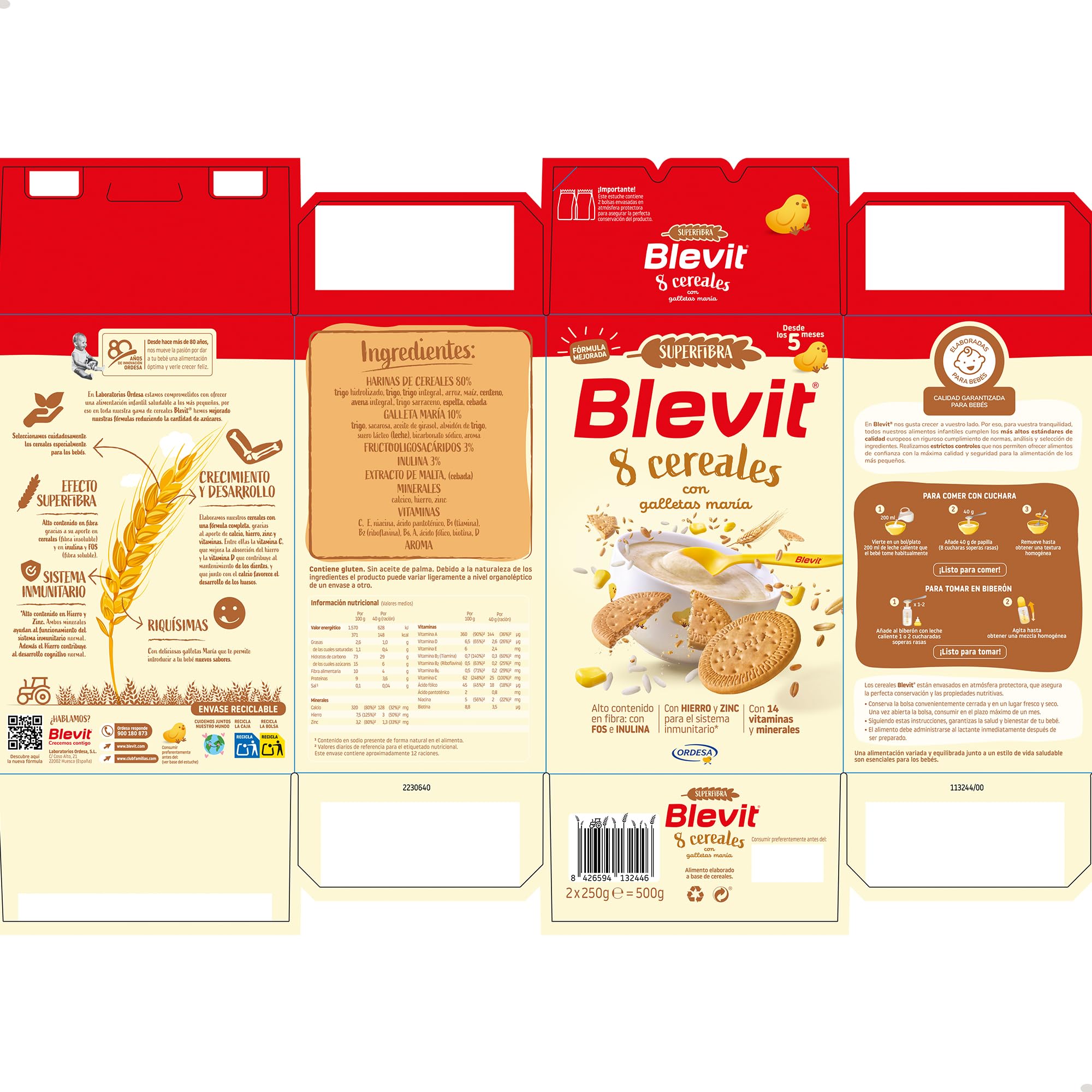 Blevit Superfibra 8 Cereales con Galletas María 500g Papilla para Bebé 5 Meses