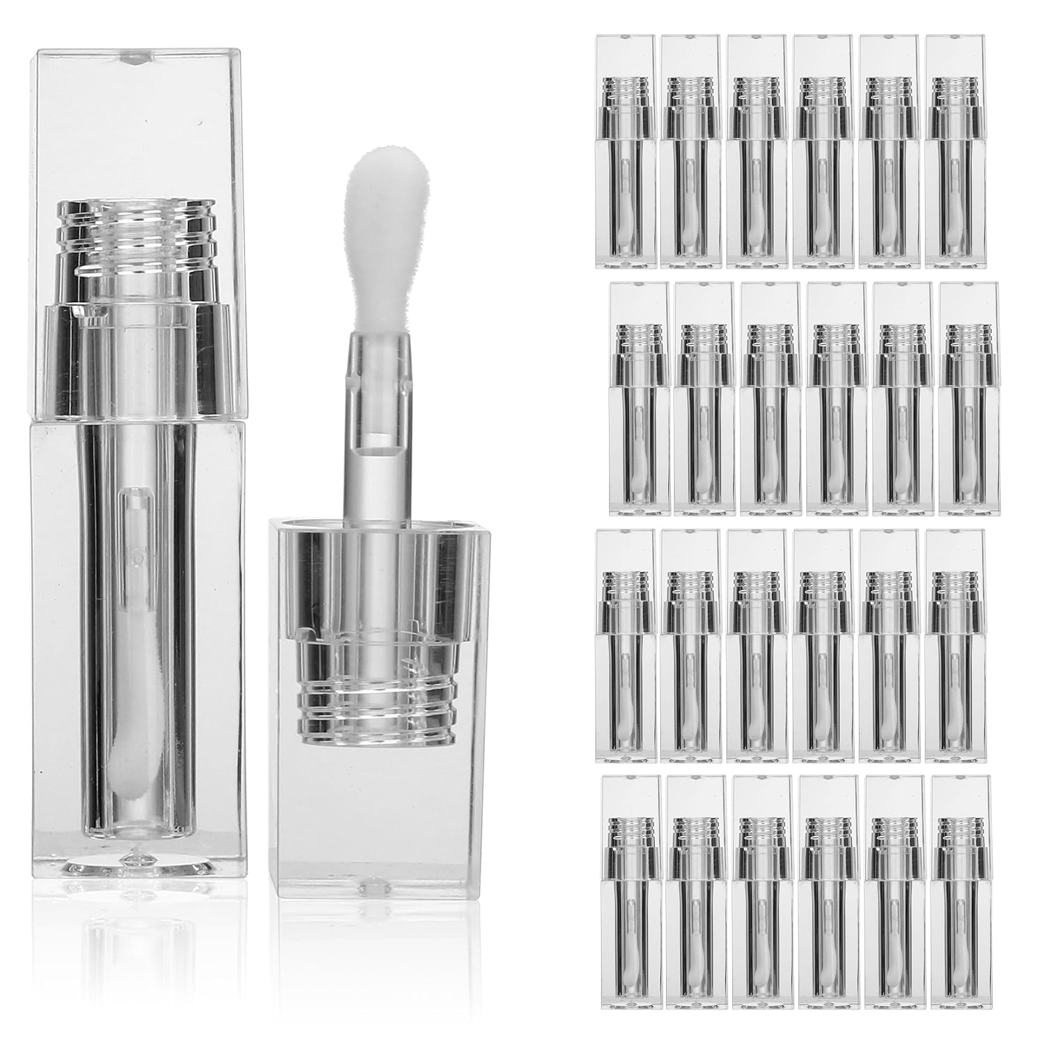 COSIDEA 24pcs PETG 5ml Empty square Transparent lipgloss tubes bulk wholesale with big wand lipgloss containers large doe foot tube for coconut oil bottle