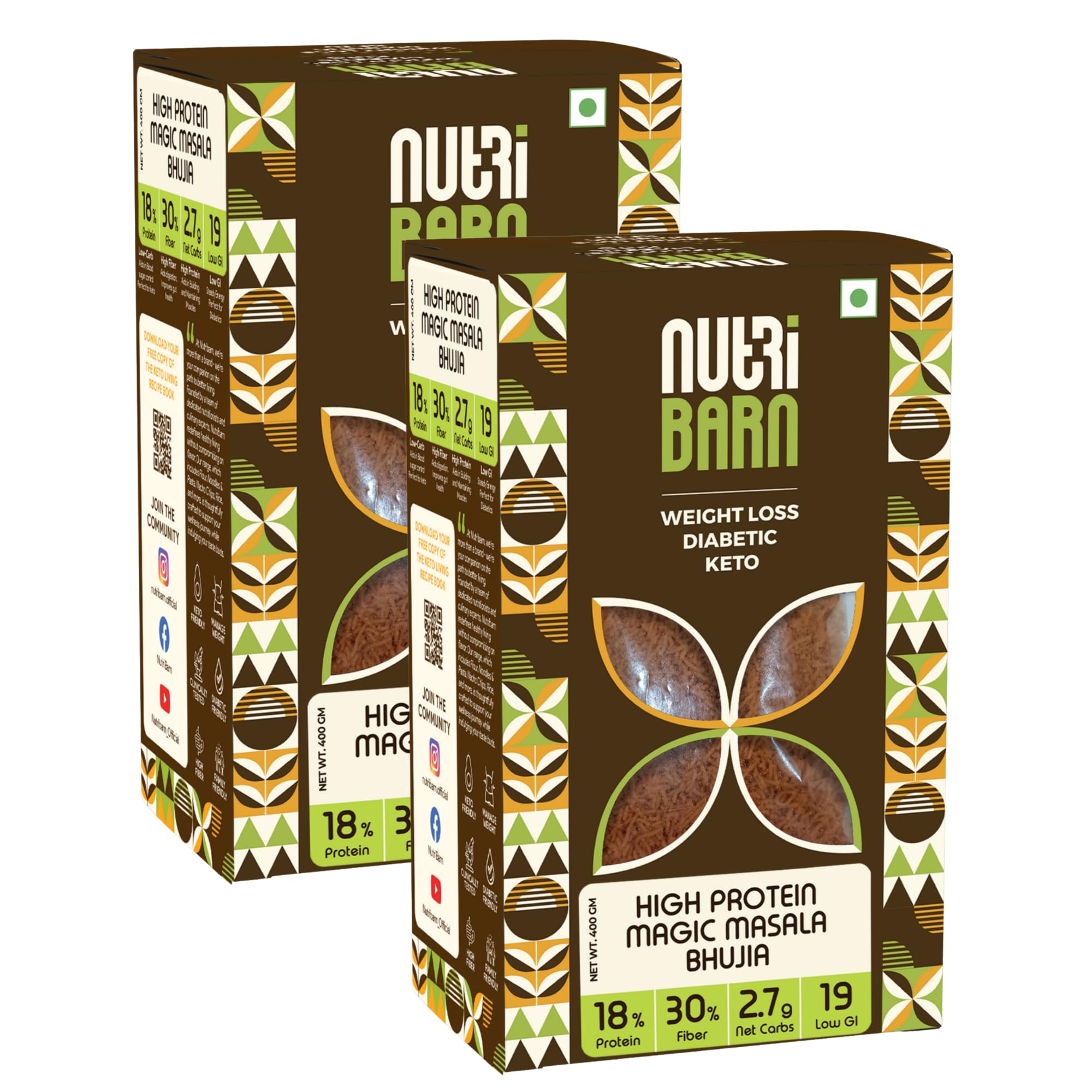 Nutribarn Keto Bhujia (Magic Masala), 400 Gms (Pack of 2), 2.7g Net Carb & 18% High Protein/Serv, Identical to Regular Bhujia, Low Carb, High Fibre, Low GI, Keto Diet, Weight Loss, Diabetic Friendly-image-28