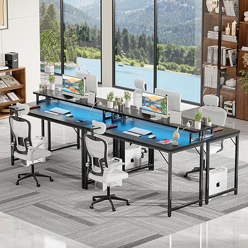 Miniatura 7 de Escritorio para computadora de 55 pulgadas con tomas de corriente, escritorio de oficina para juegos con luces LED, escritorio de oficina en casa