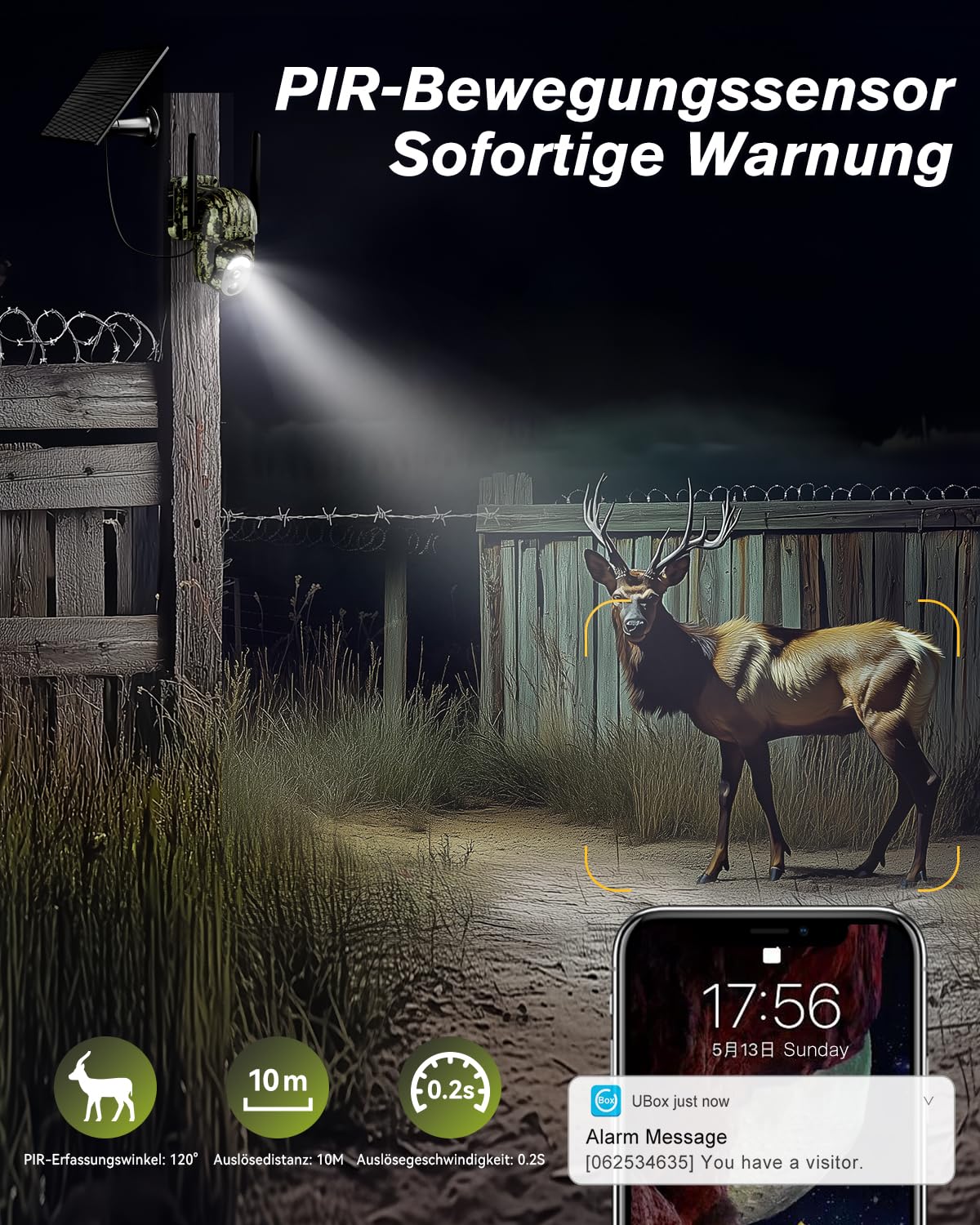 Xega 4G LTE Ohne WLAN Wildkamera Solar 2K PTZ Wildtierkamera mit SIM-Karte | Überwachungskamera Aussen Akku mit Farbnachtsicht, Live-Streaming Kein WLAN, PIR Erkennung, IP65 Wasserdicht, Cloud/TF